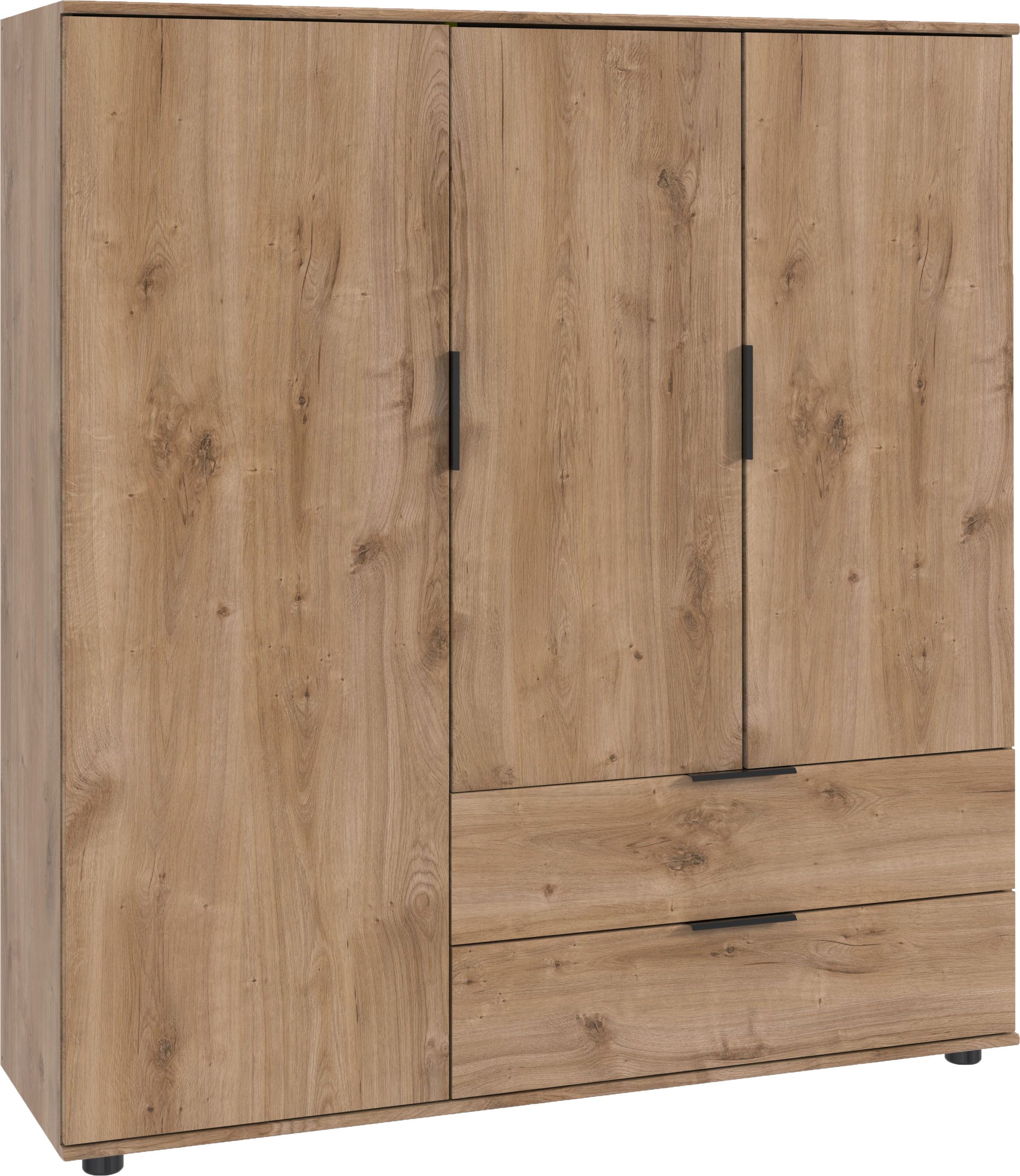 Wimex Waskast Easy Plus kledingkast garderobe 2 lades, 81 of 130 cm breed in verschillende kleuren, moderne look met zwarte metalen handgrepen