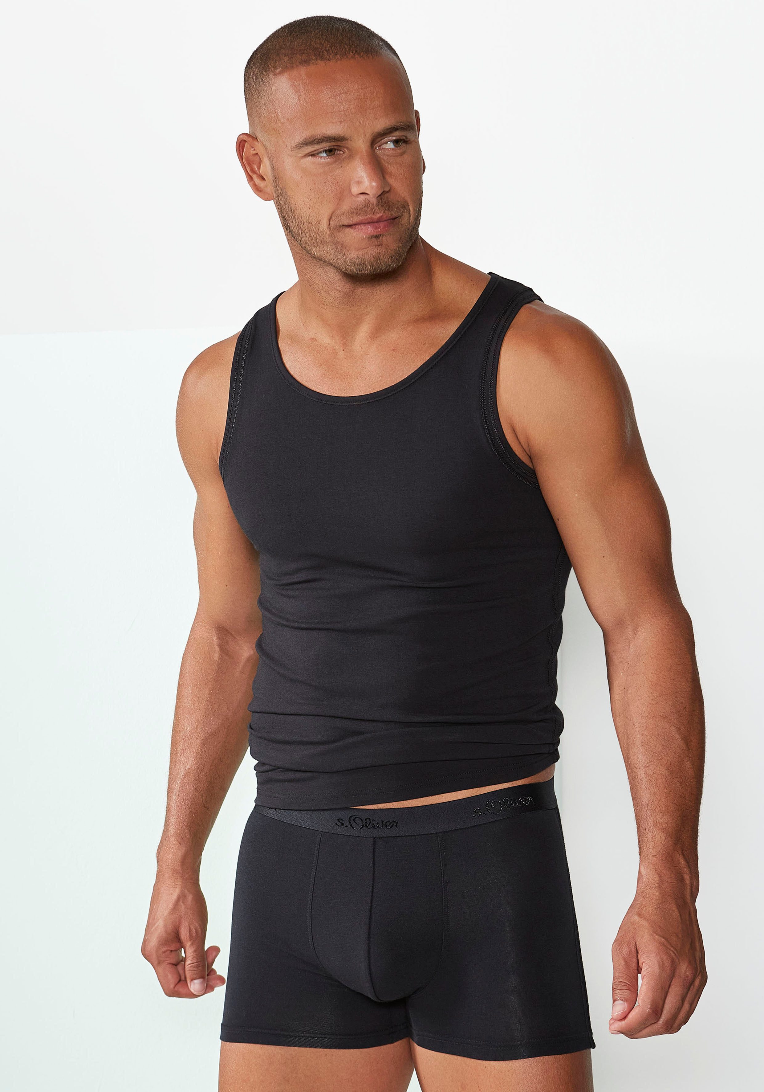s.Oliver RED LABEL Beachwear Hemd Hemd zonder mouwen met overlock-naden van katoenmix (1 stuk)