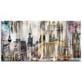 artland print op glas hoofdstad skyline abstracte collage (1 stuk) beige