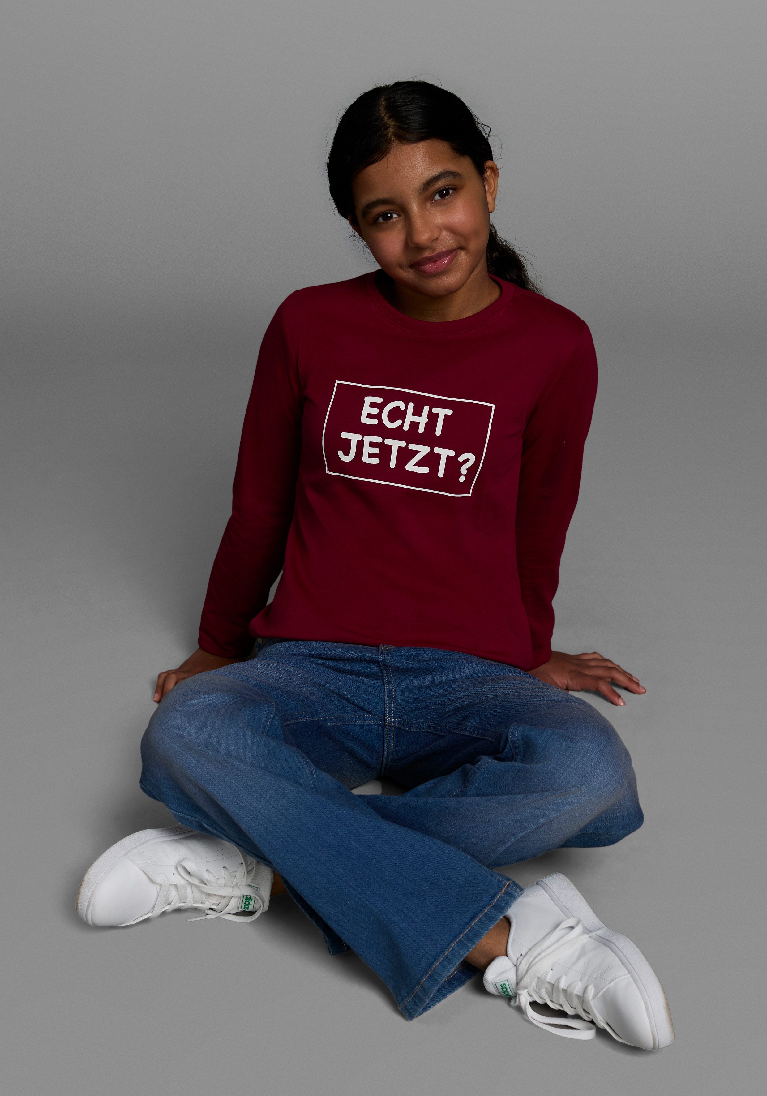 KIDSWORLD Shirt met lange mouwen ECHT JETZT? Lange mouwen, basic pasvorm, met frisse en dynamische opdruk
