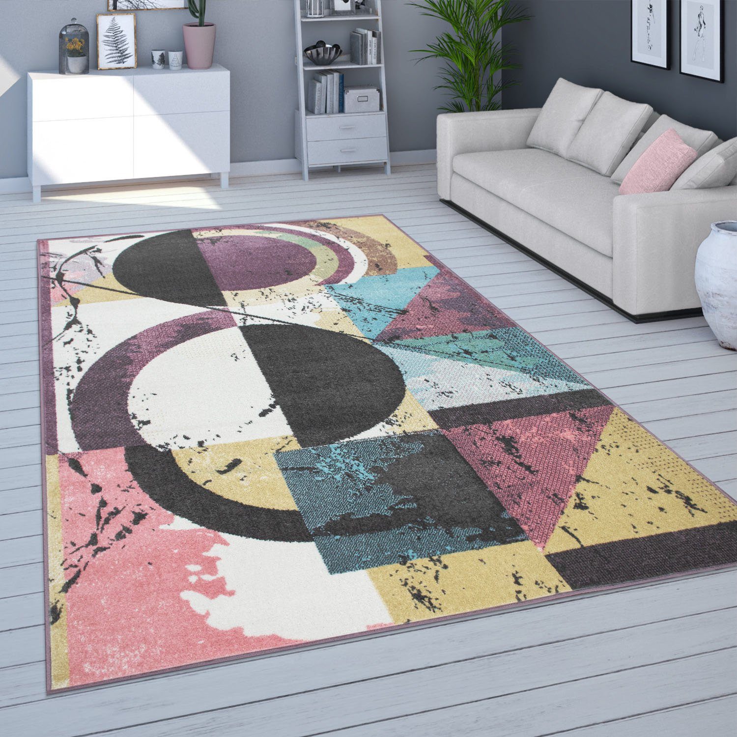 Paco Home Vloerkleed Petit 484 Korte pool, modern abstract motief, pastelkleuren