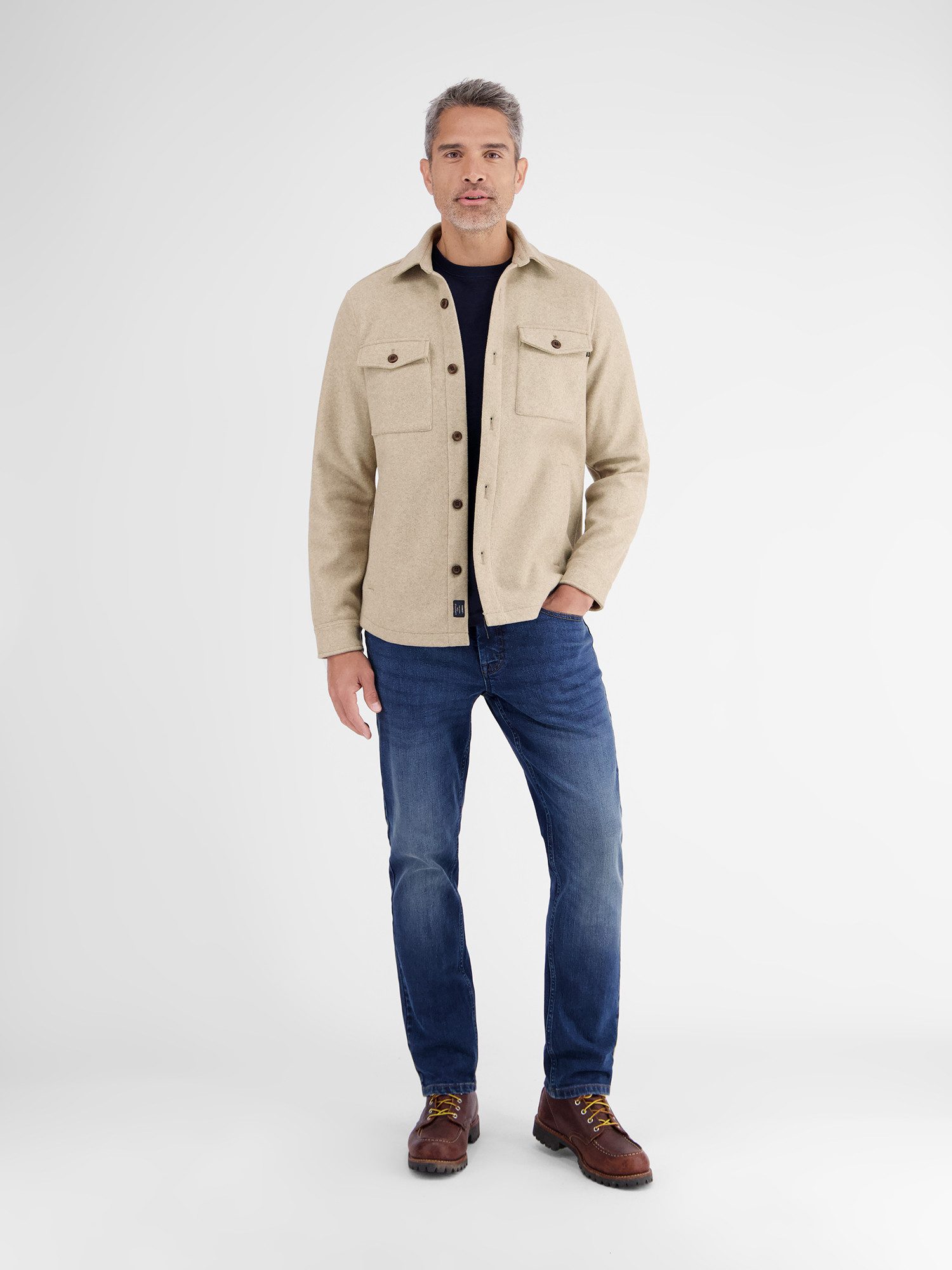 Lerros Overhemd met lange mouwen LERROS urban-style overhemdjas met wollen look