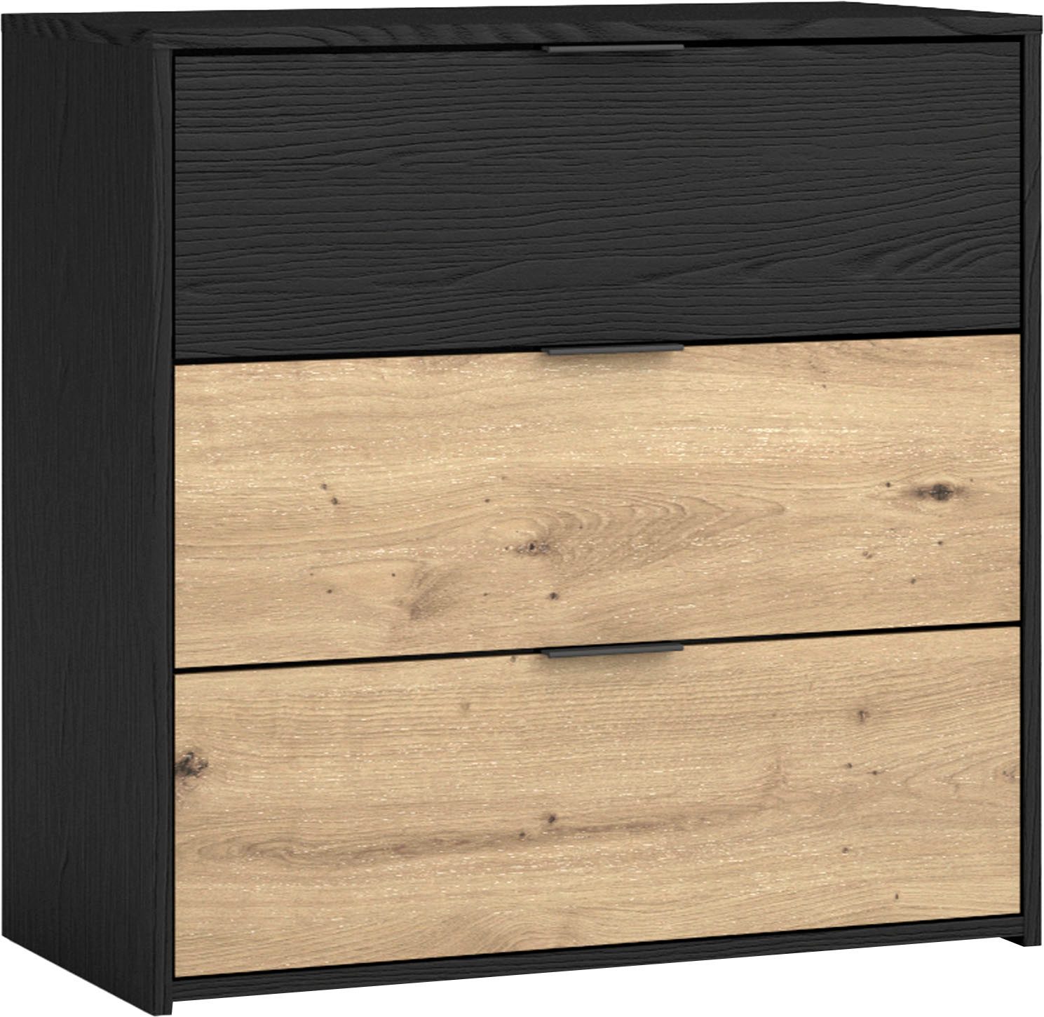 byLIVING Ladekast Rimini Melamine eiken zwart en artisan eiken, 3 lades, breedte 80 cm