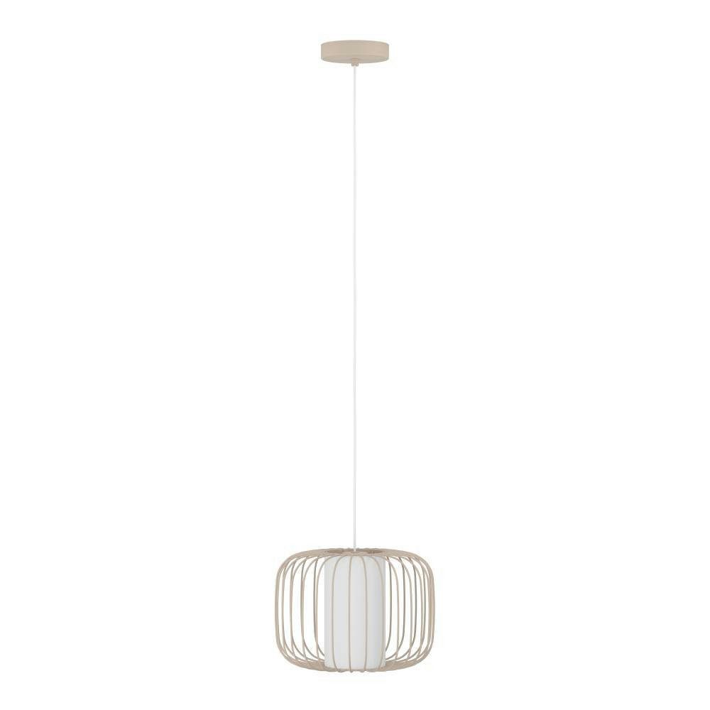 EGLO Hanglamp Terrarosa Hanglamp, metaal in zandkleur en textiel in wit, E27, Ø 28,5 cm (1 stuk)