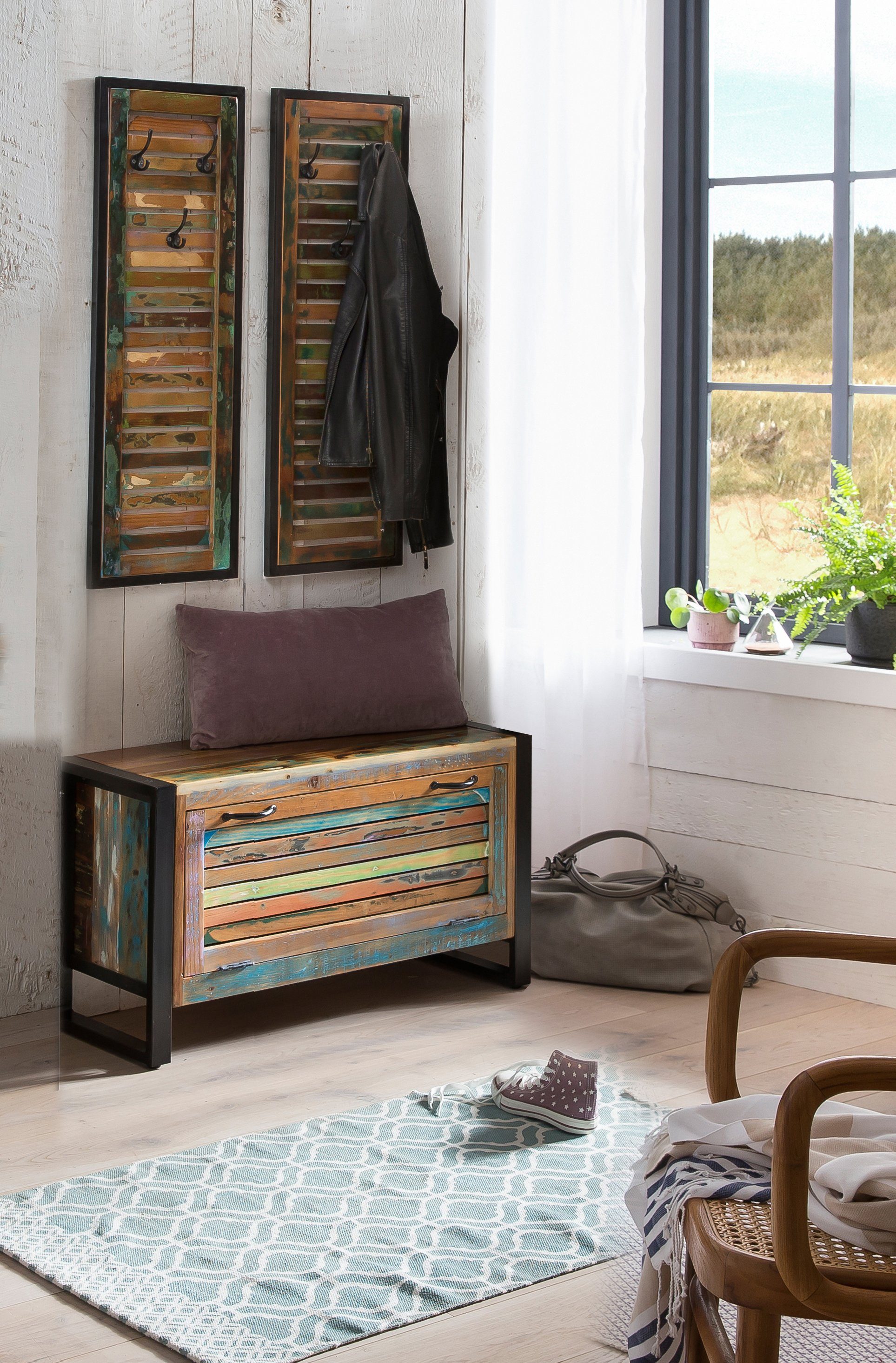 SIT Halmeubelset Fiume van gerecycled gebruikt hout in lamellen-look (3-delig) wandkapstokken multicolor