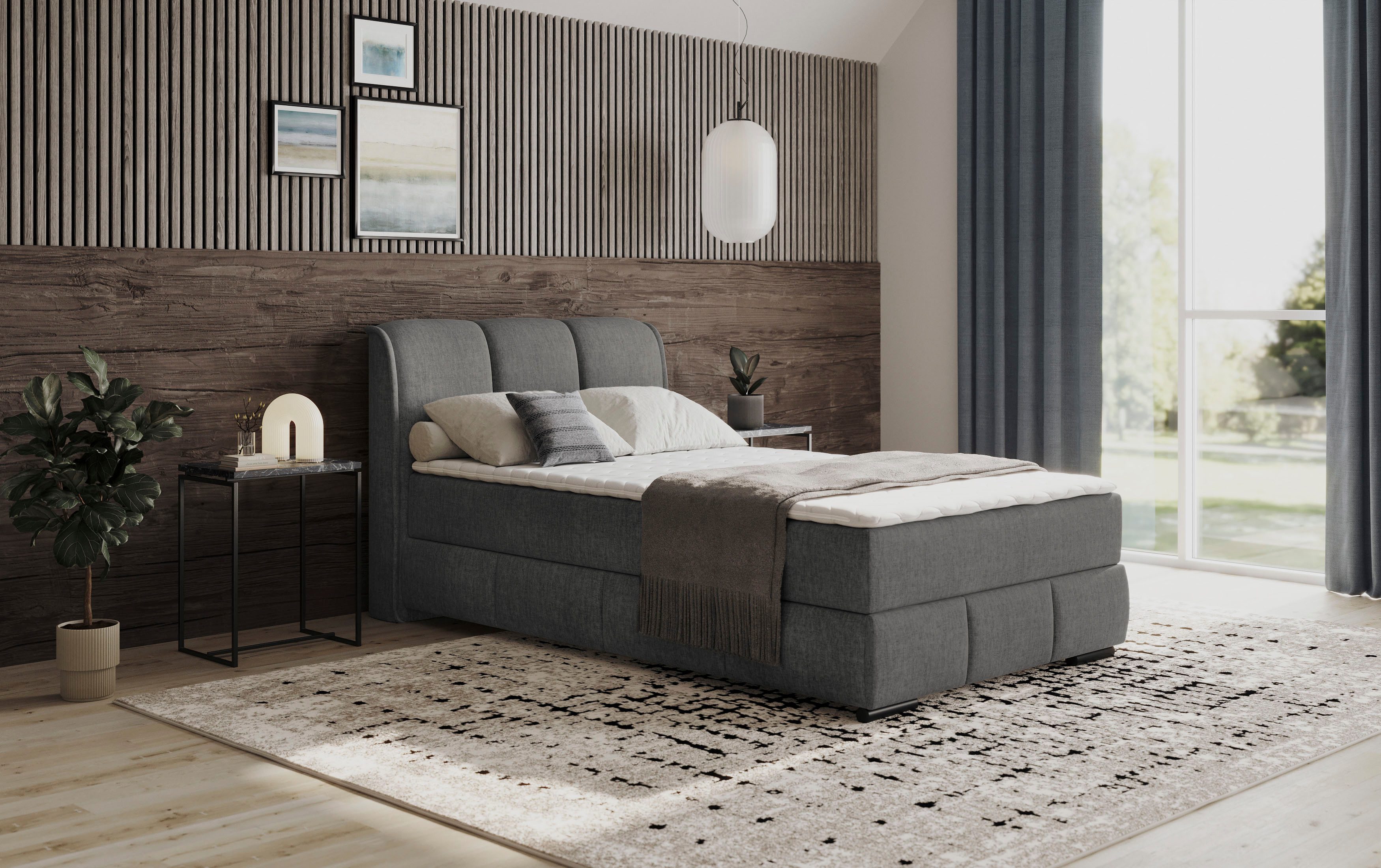 Mr. Couch Boxspring Bethany met bedkist, incl. matras Topmatras en sierkussen, in verschillende hardheden beschikbaar boxsprings grijs