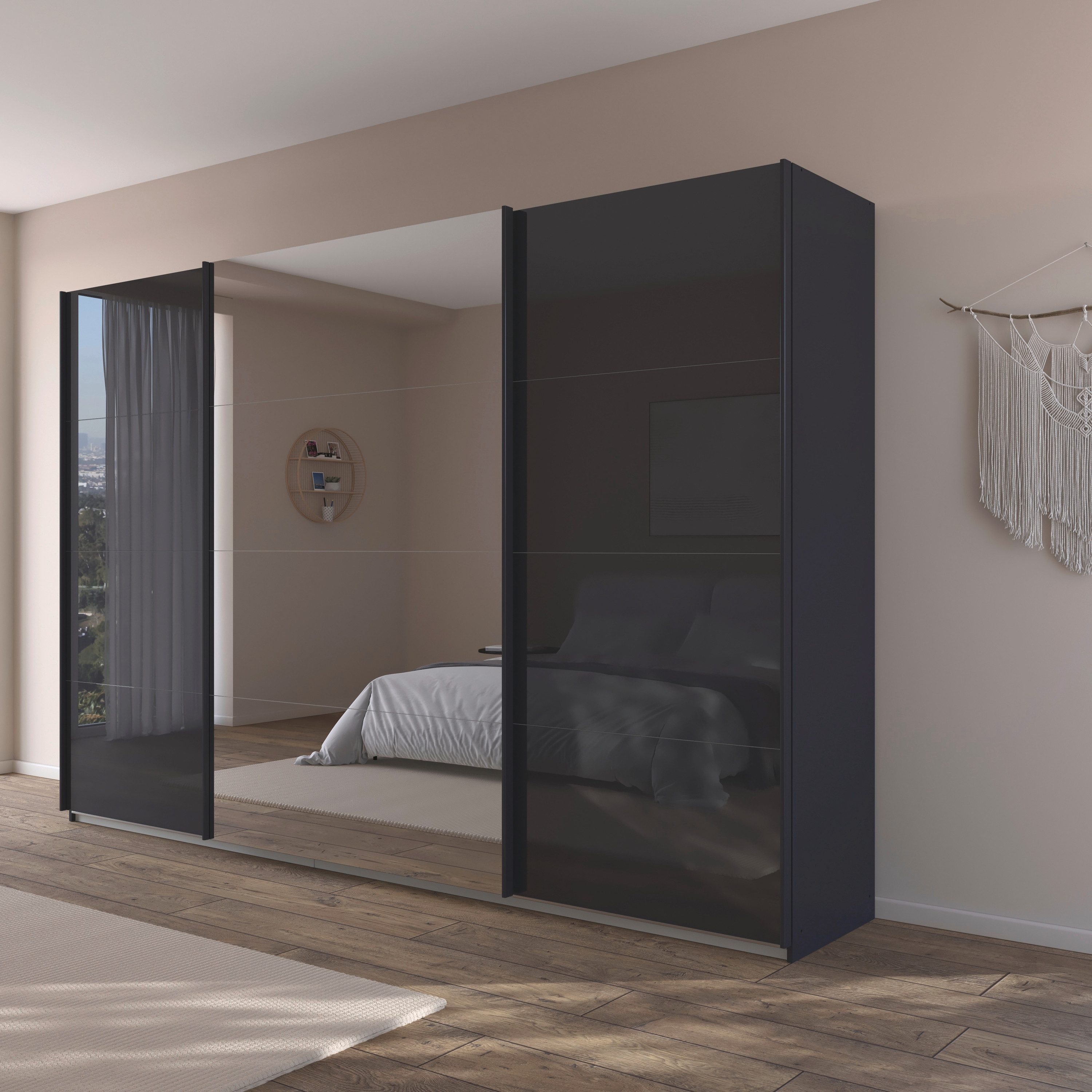 rauch Schuifdeurkast Kledingkasten kast garderobe AGORDO met glazen front doordachte binnenuitrusting, in 4 breedtes en 2 hoogtes made in germany