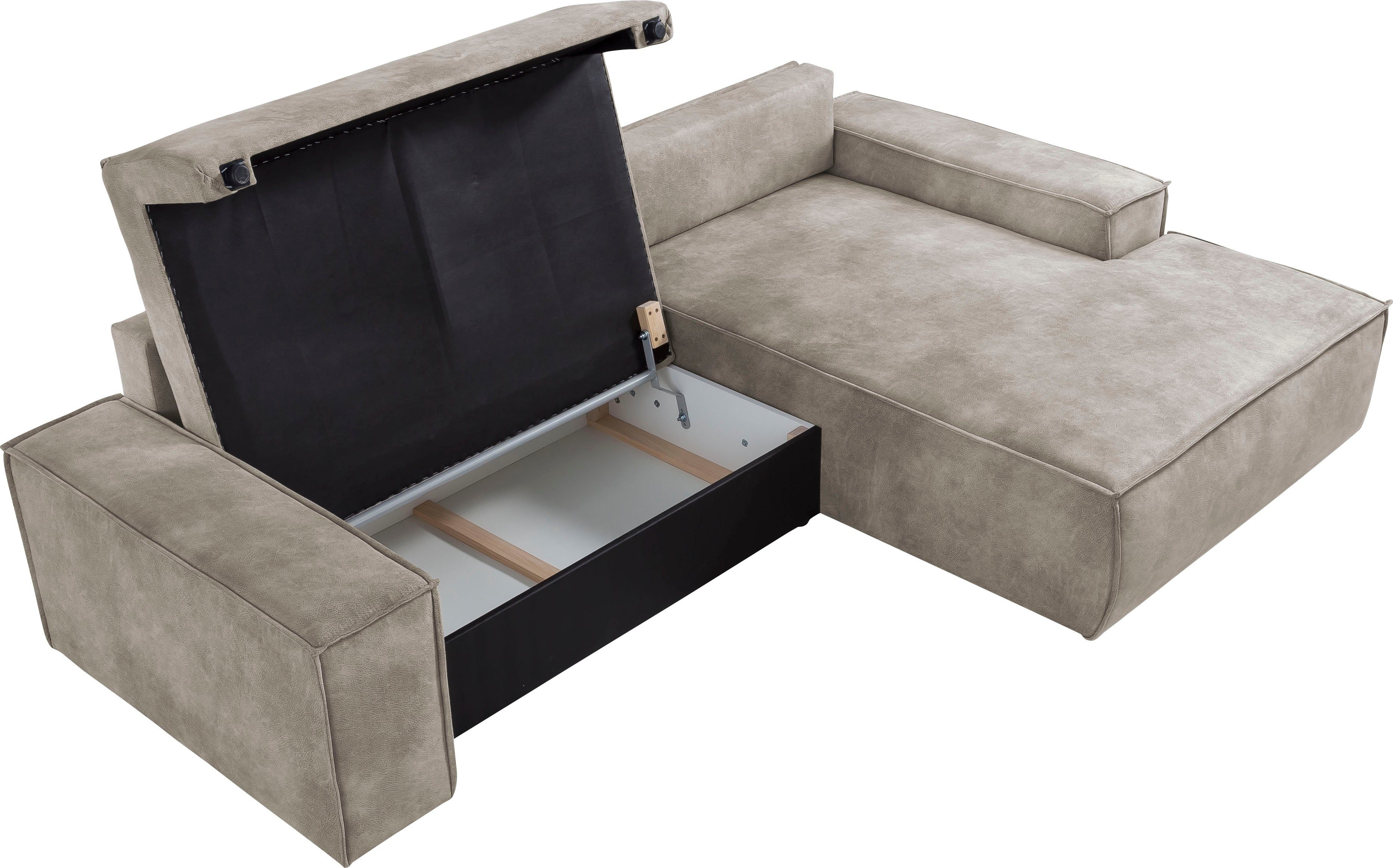 Home affaire Hoekbank SHERWOOD bedbank 267 cm, L-model, Slaapfunctie met bedlade (210x136 cm), cord, vintage, fluweel