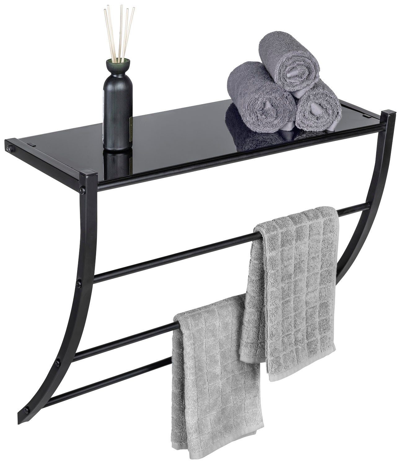 WENKO Wandplank Tarderia met glazen plank en 3 handdoekstangen
