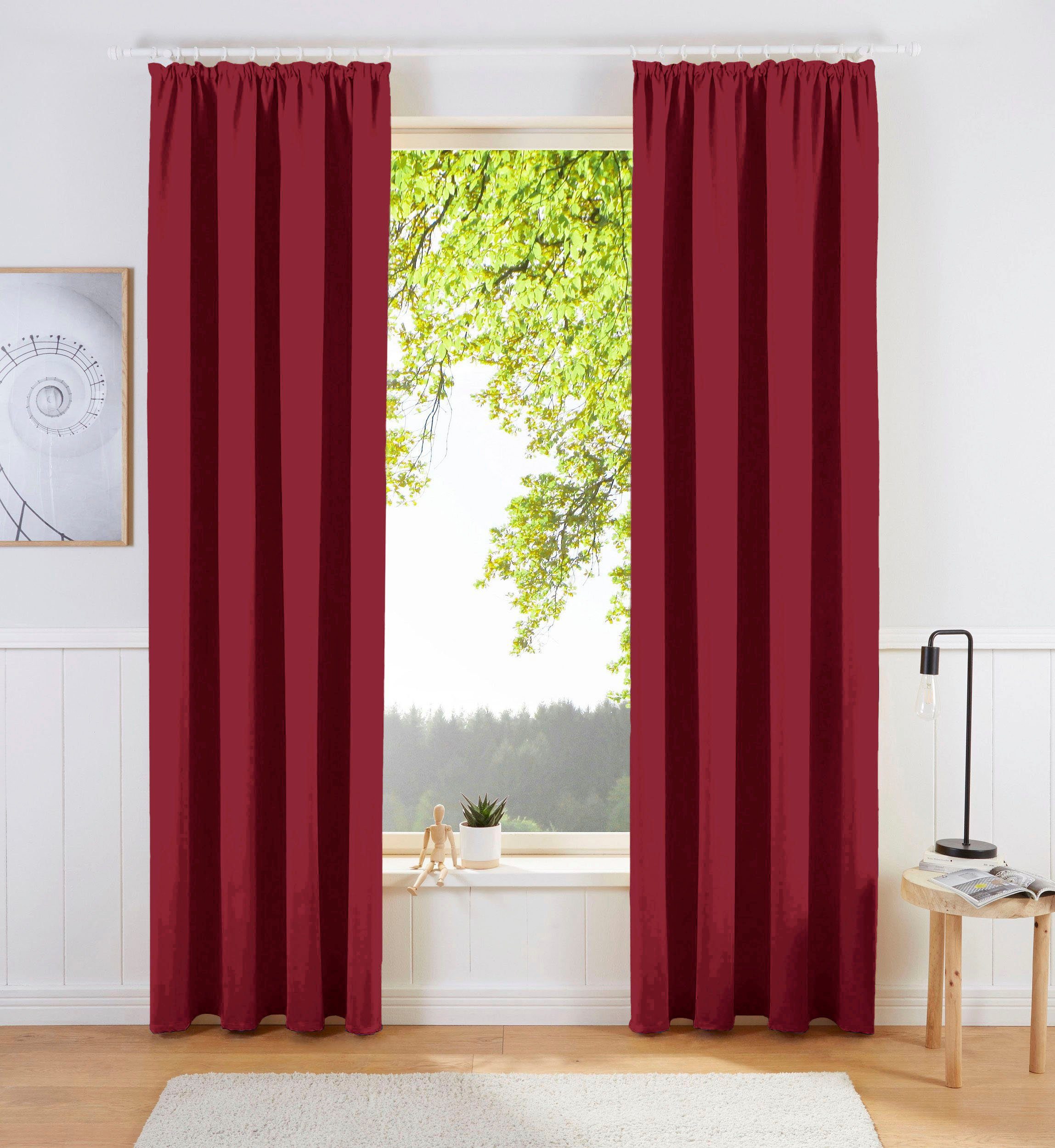 my home Gordijn Sola Breedte: 130 cm of 270 cm, 1 sjaal, effen, verduistering, extra breed kant & klaar gordijnen maat H/B: 295/130 cm rood