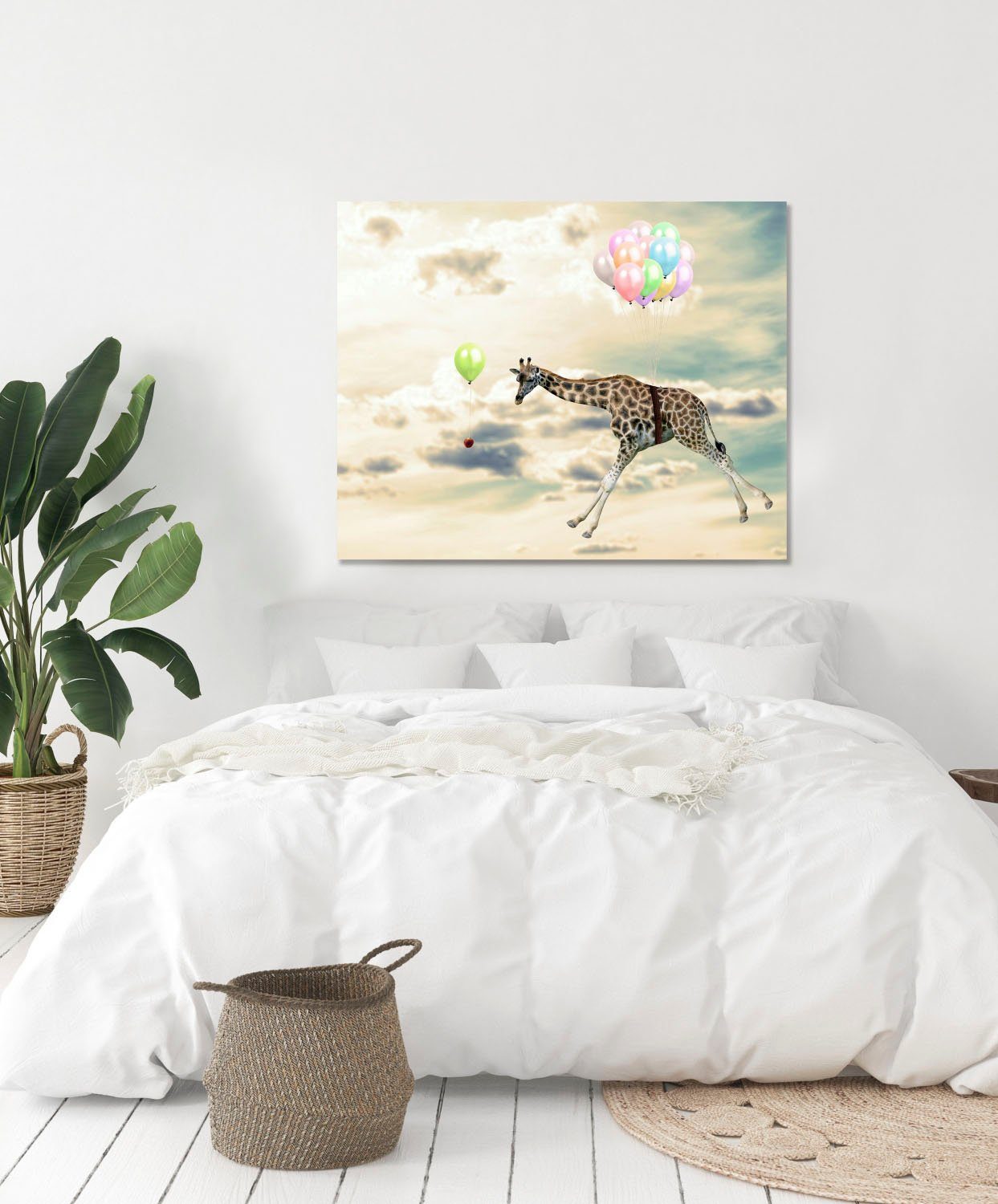 queence Artprint op acrylglas Vliegende giraf Fine Art-print in galeriekwaliteit