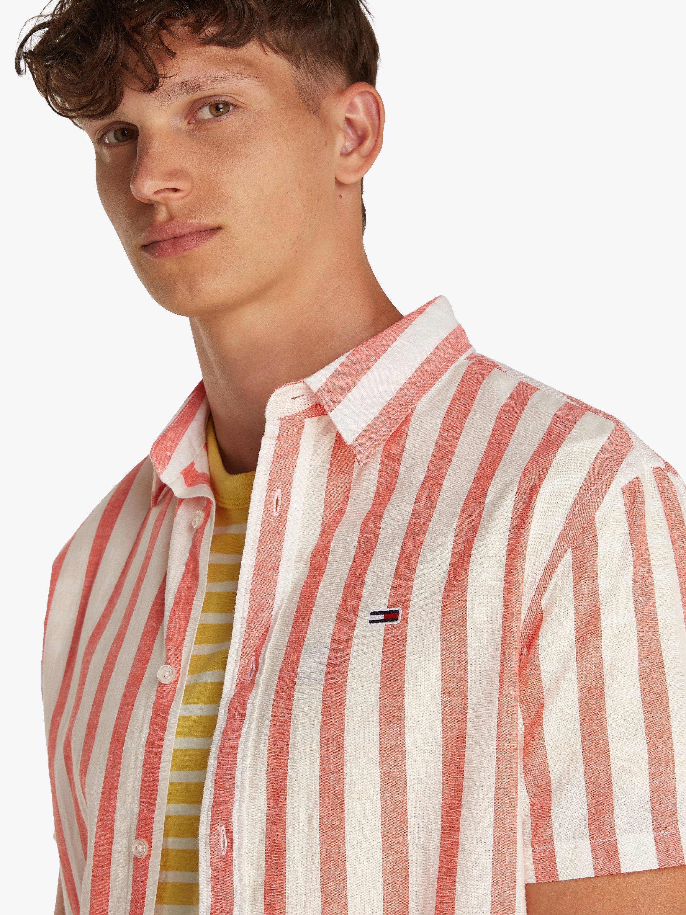 TOMMY JEANS Overhemd met korte mouwen TJM REG LINEN BLEND STP SS SHIRT