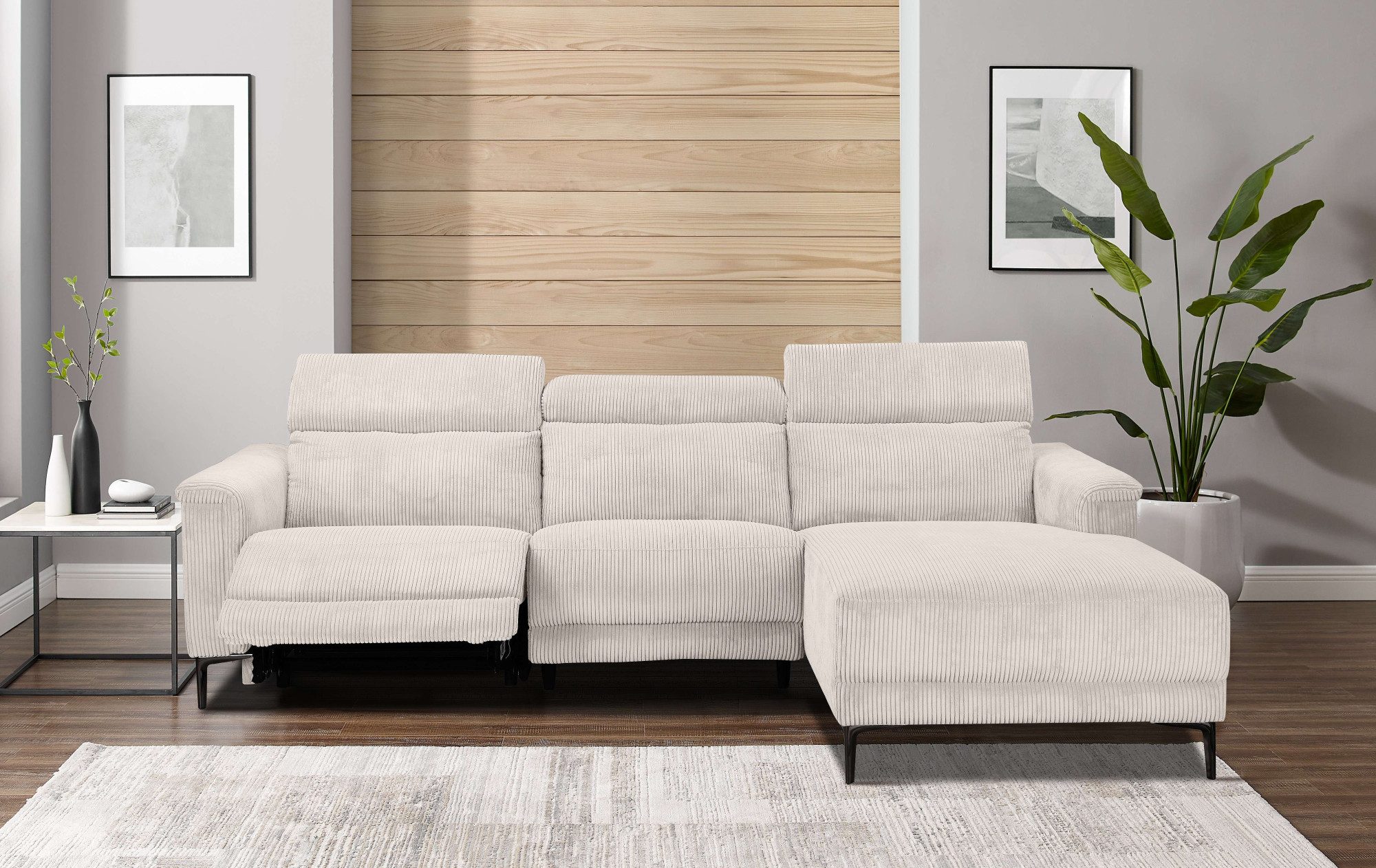 Places of Style Hoekbank Lund in cord, L-vorm, 261 cm, handmatige en elektrische relaxfunctie