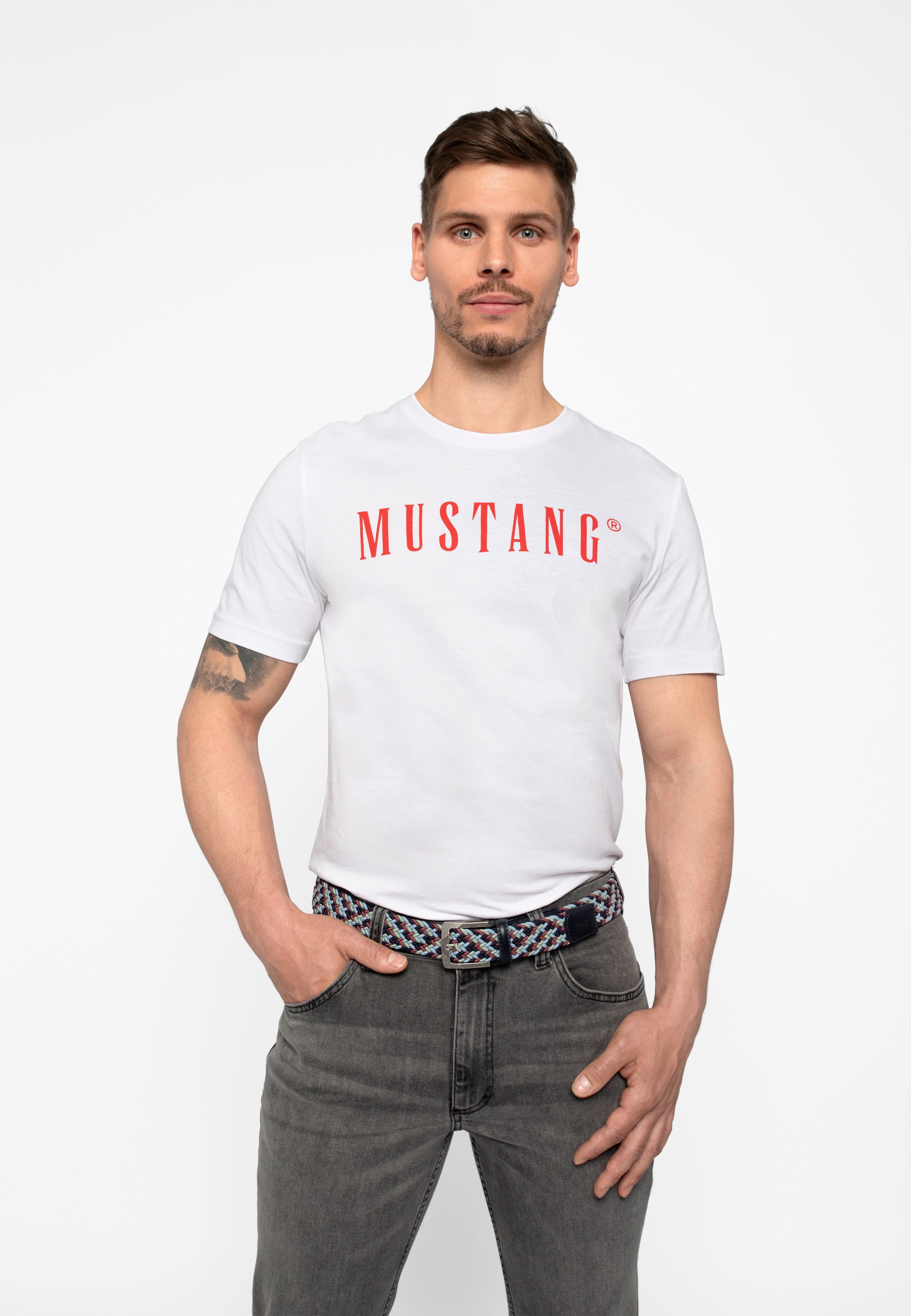 MUSTANG Stretch riem Elastisch in gevlochten look, met opvallende lederen details, 3,5 cm