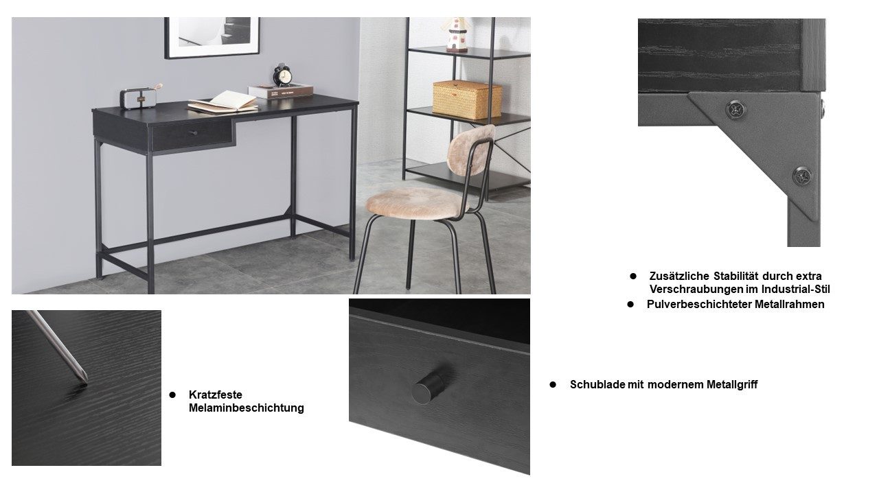 INOSIGN Bureau Ronica Metalen frame, 1 lade, ABS-randen, breedte 110 cm