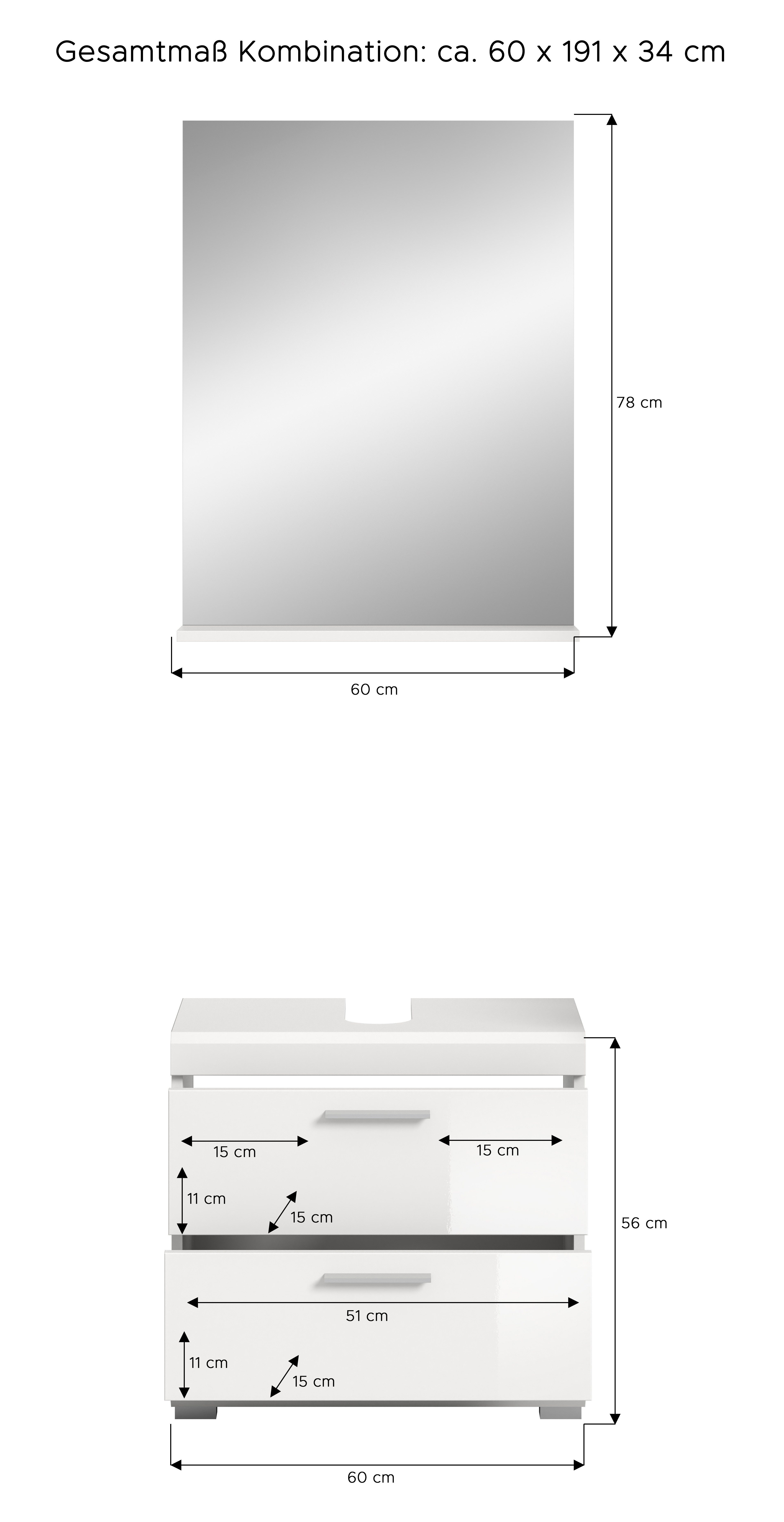 INOSIGN Badkamerserie Siena, 2-delig, bestaande uit: onderkast voor wastafel, spiegel in verschillende kleuren verkrijgbaar, badkamermeubels, combinatie, badkamer (set, 2-delig)