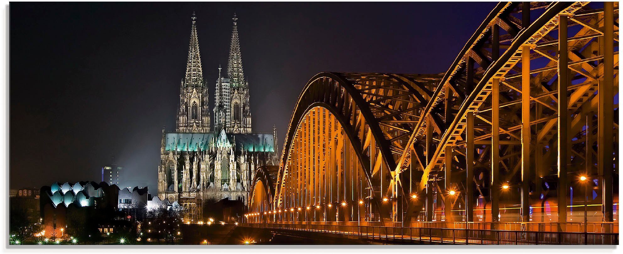 Artland Print op glas Keulse domkerk met brug glazen artprint zwart