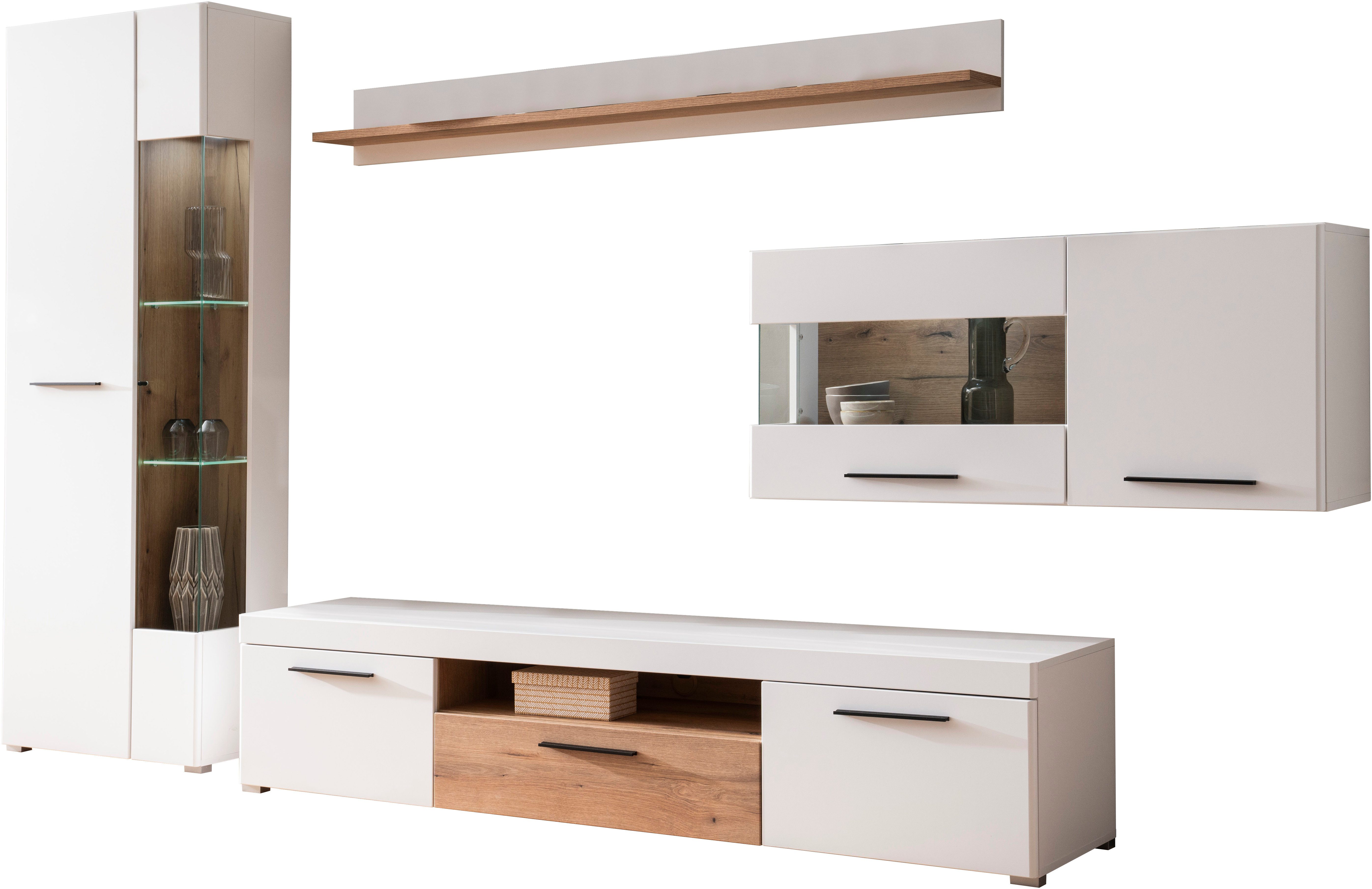 INOSIGN Wandmeubel Salerno, moderne wandmeubel, woonkamer-set, Wit met Eik Evoke Decor (set, 4-delig)