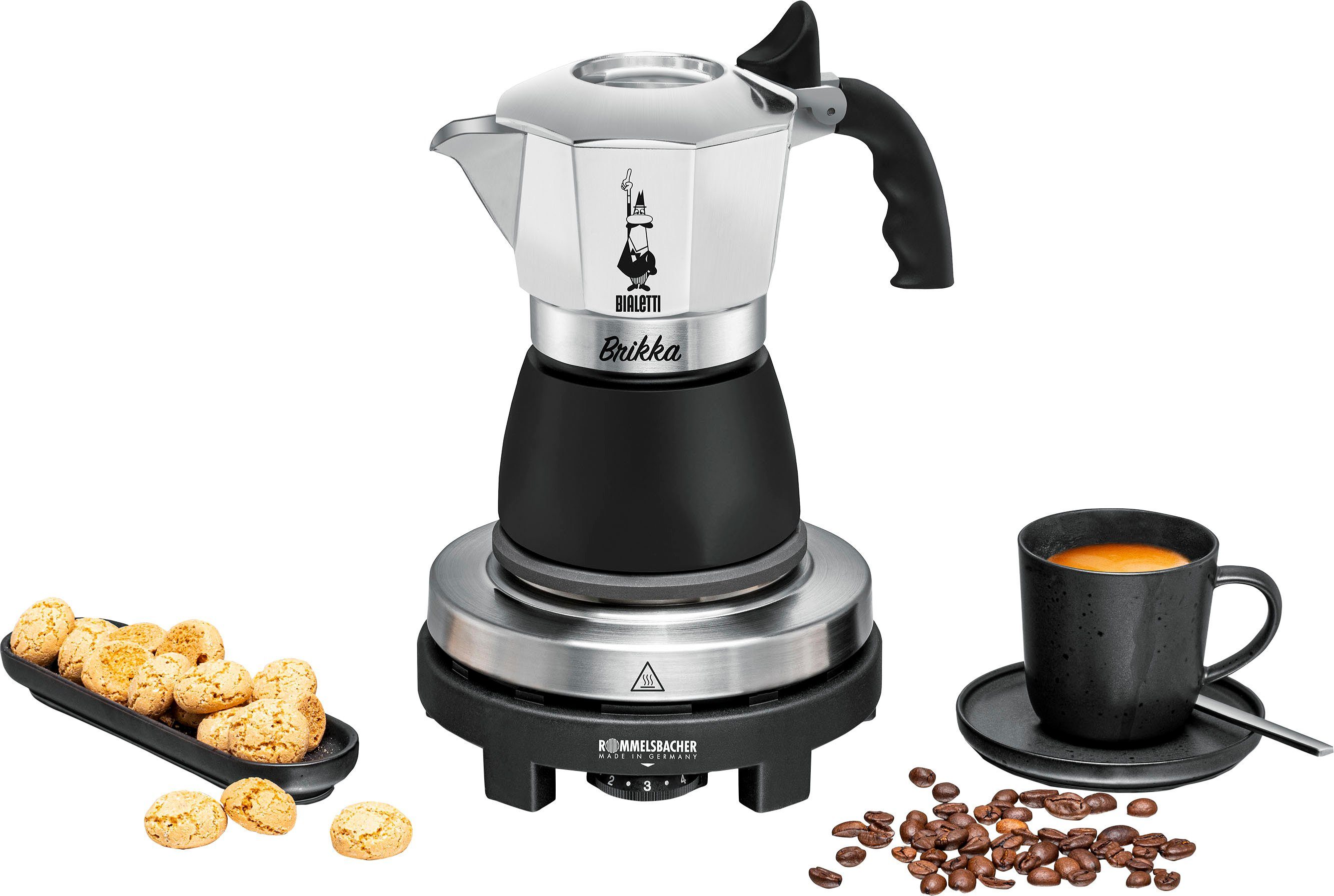 Rommelsbacher Enkele kookplaat Cadeau-Set: Originele Bialetti Moka Pot Brikka + Reiskookplaat