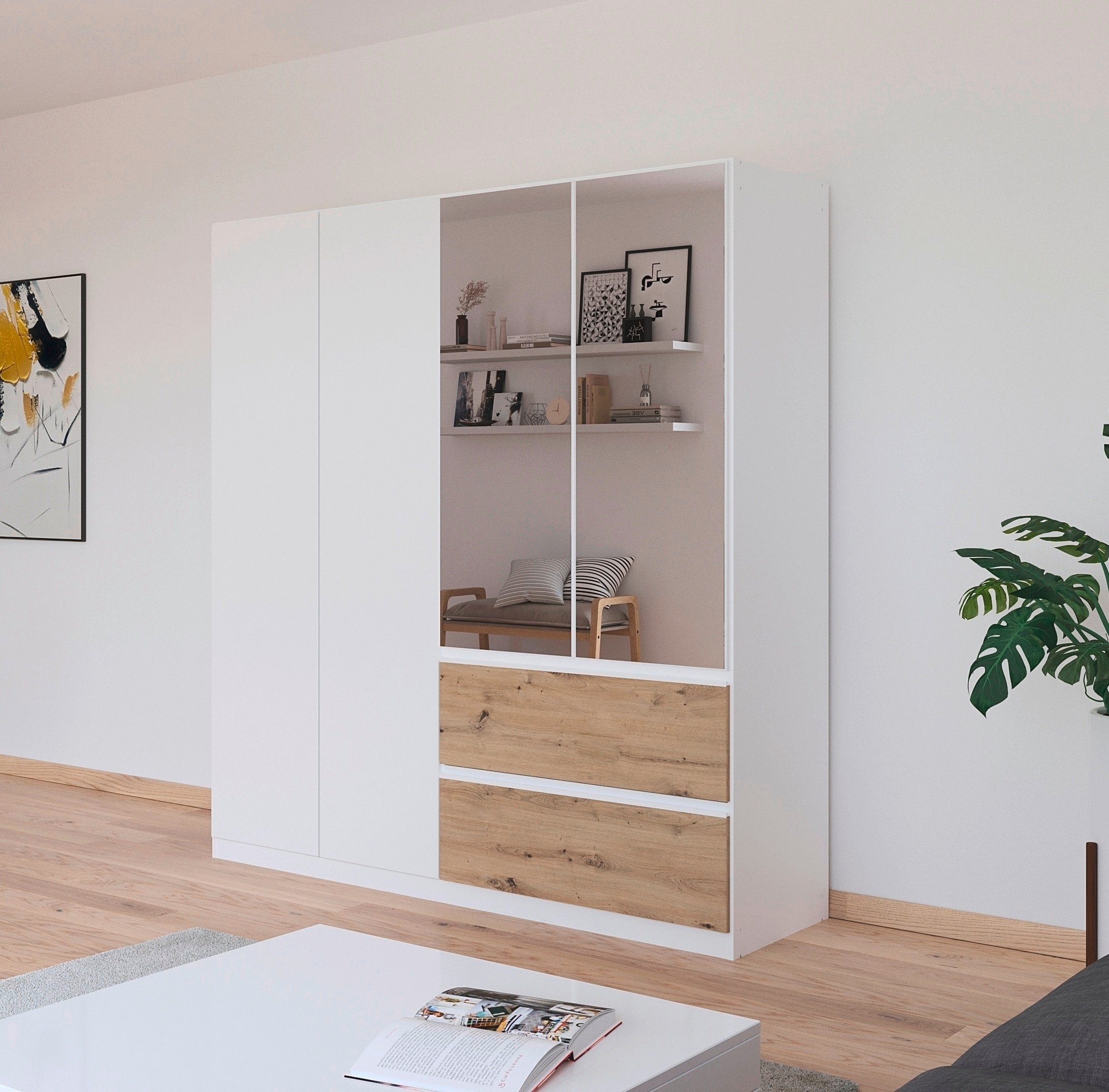 rauch Draaideurkast Kledingkast Kast Garderobe Wasmand COSTA in 3 Breedtes met spiegel, greeploos front en push-to-open functie made in germany