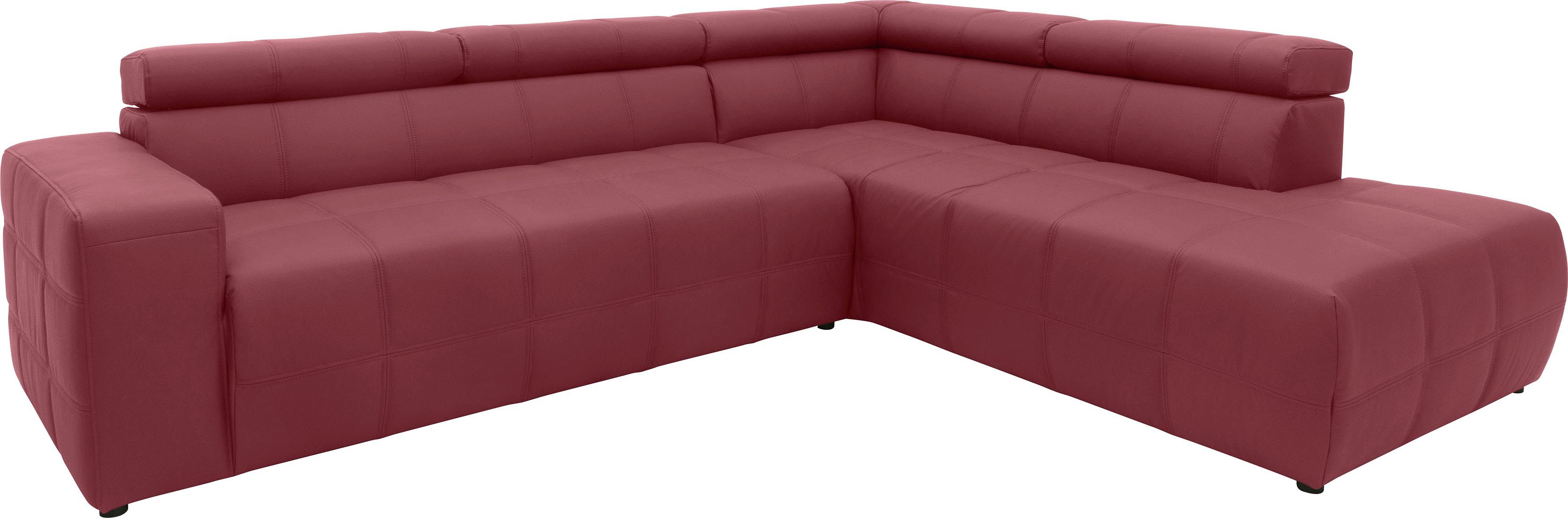 DOMO collection Hoekbank Brandon L-vorm, ook in leer met verstelbare hoofdsteun, naar keuze met verstelbare zitdiepte