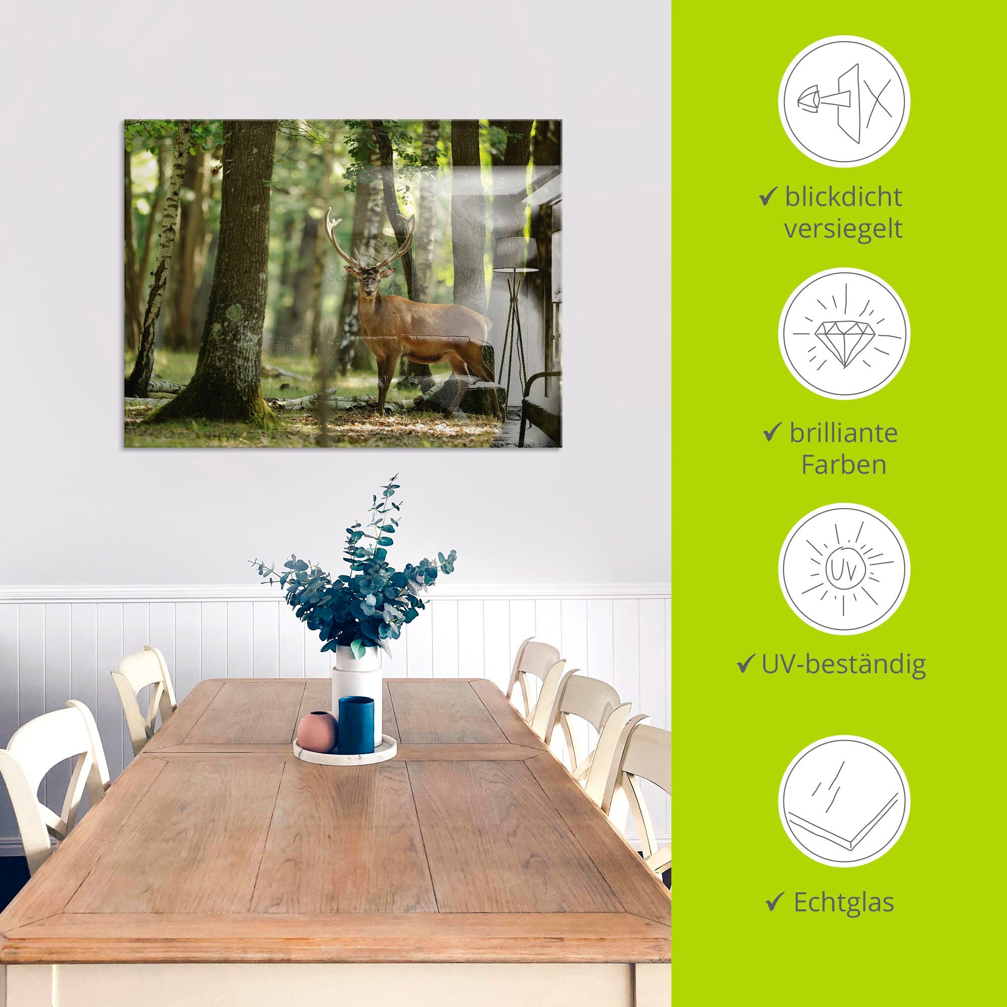 Artland Print op glas Edelhert 4 - bos in verschillende maten