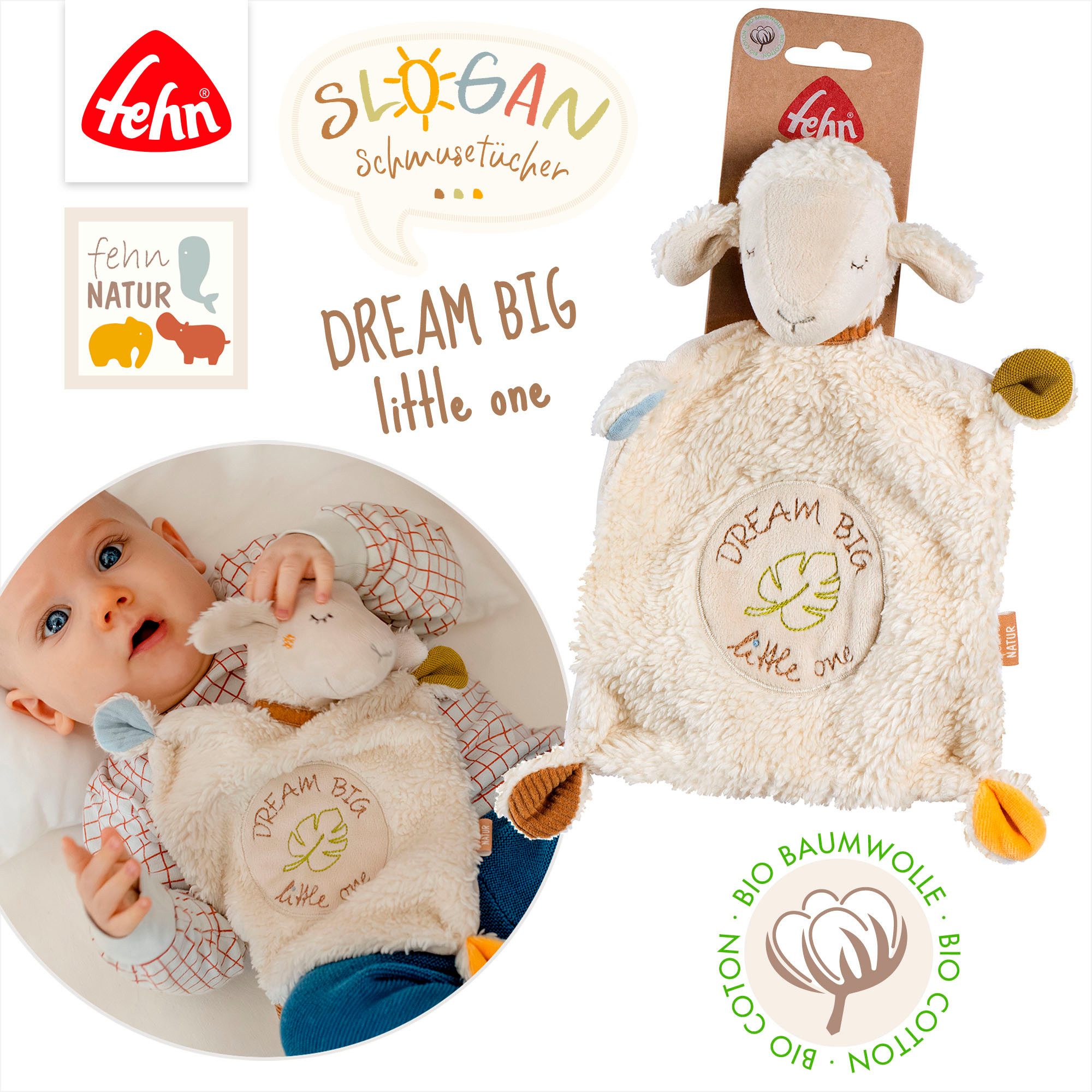 Fehn Knuffeldoek FehnNATUR, Schaap "Dream Big"