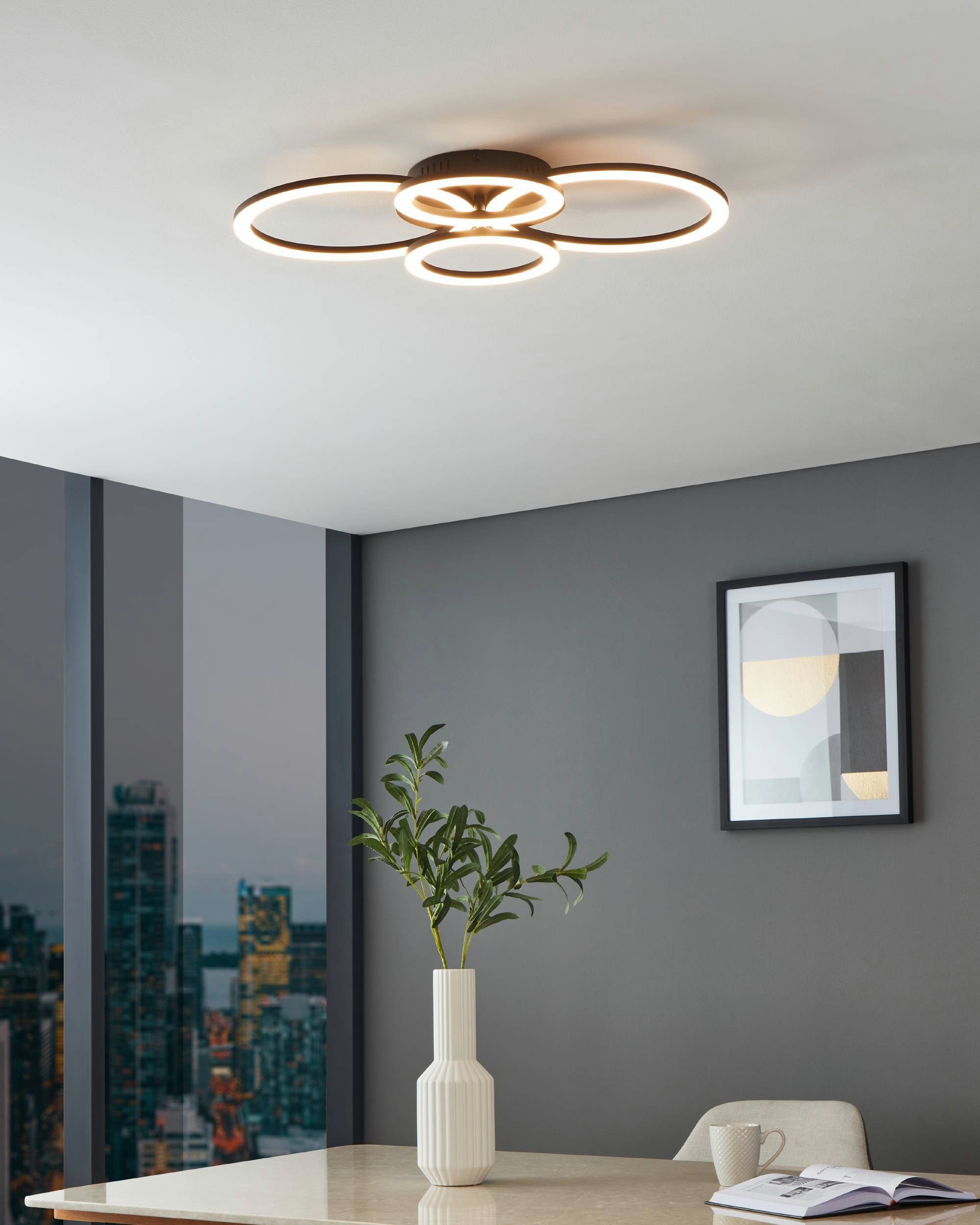 EGLO Plafondlamp PARRAPOS-Z plafondlamp zwart, instelbaar wit, ZigBee 3.0, disco-modus App /spraakbesturing Alexa, ‎‎‎‎‎‎‎‎‎45x61,5x8cm, excl. afstandsbediening (1 stuk)