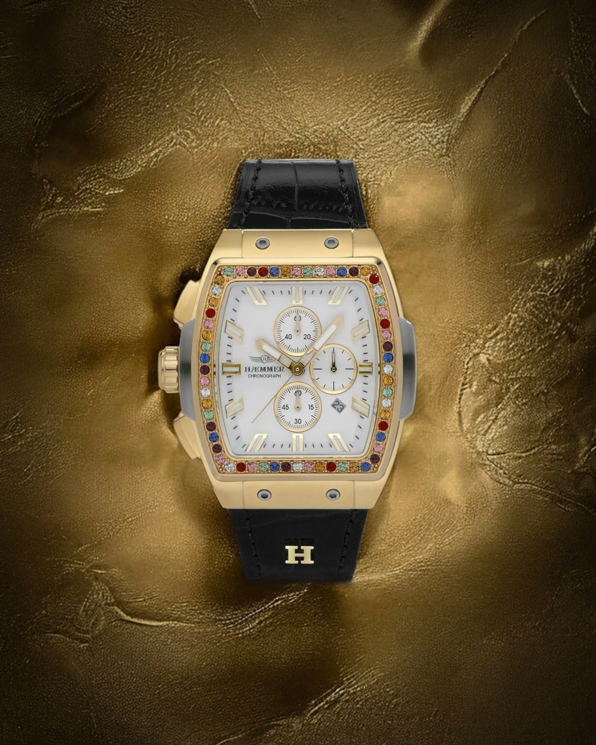 HAEMMER GERMANY Chronograaf TONNEAU Quartz horloge, polshorloge, dameshorloge, leren band, geschroefde kroon, datum