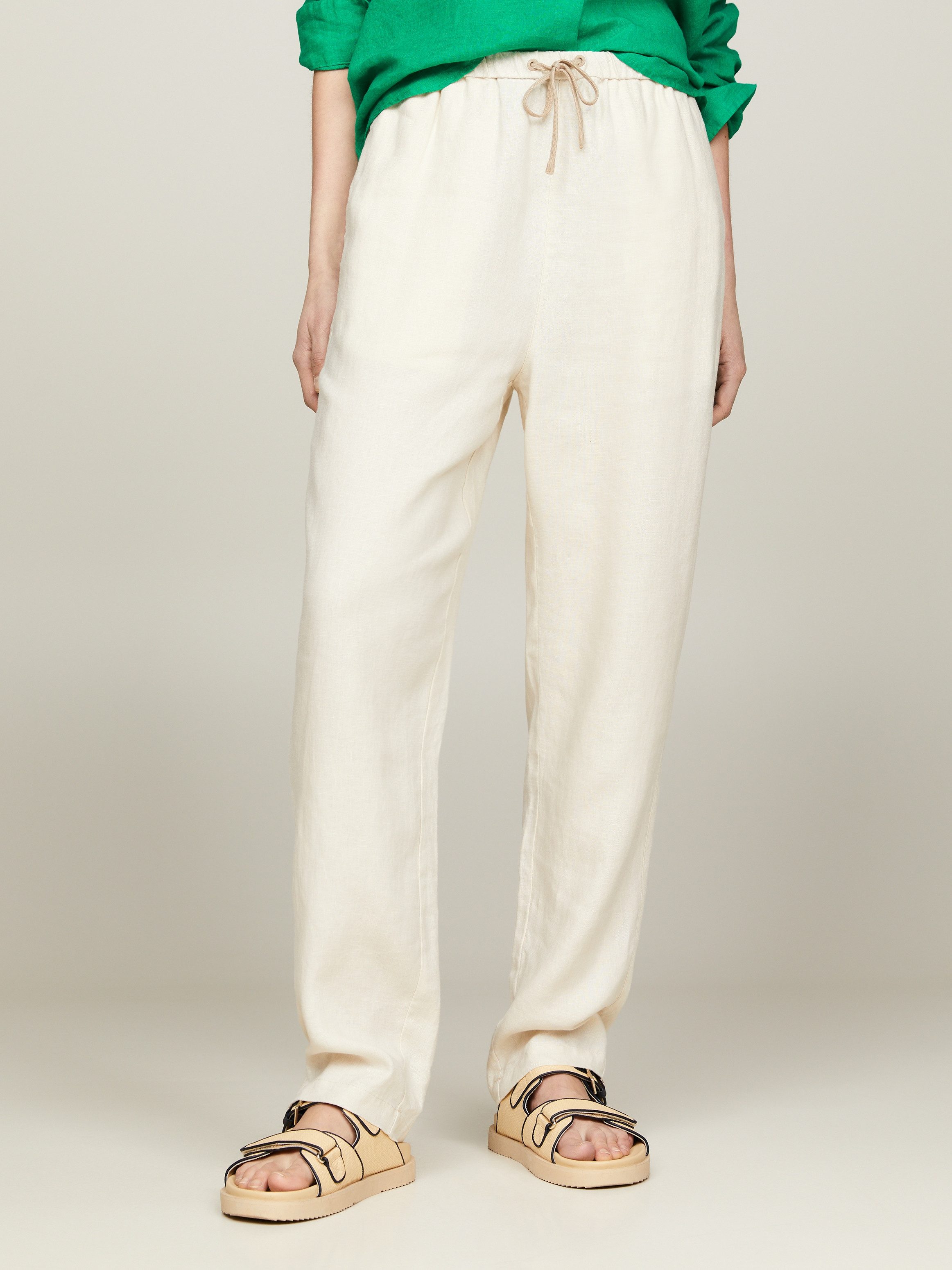 Tommy Hilfiger Tapered fit linnen broek met persplooien model 'CASUAL LINEN'