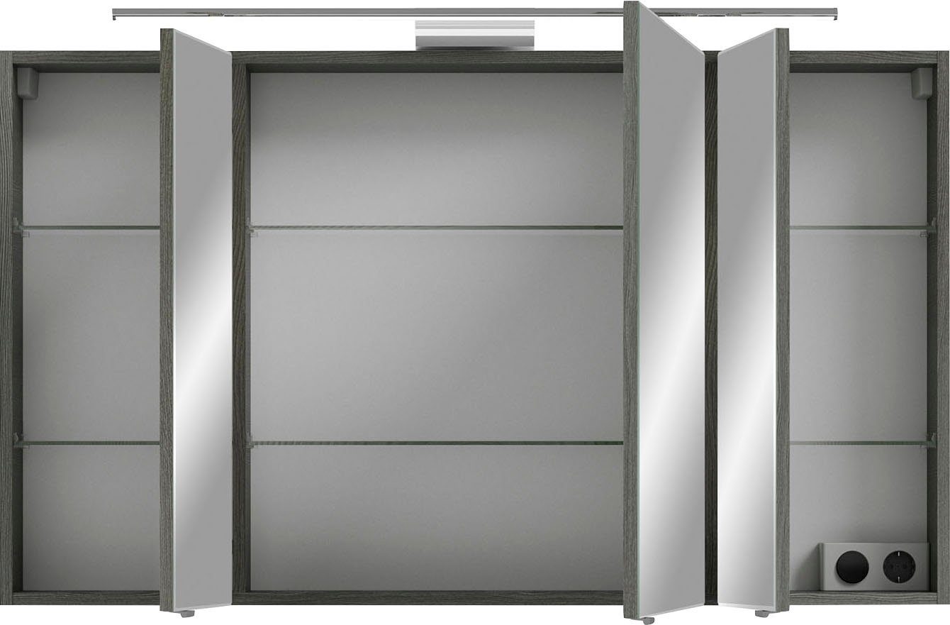 Saphir Badkamerserie 6005 sprint keramiek-wastafelonderkast met led-spiegelkast, 122 cm breed Wastafelmeubel inclusief deurdemper, 3 deuren, 2 laden, wastafelonderkast set (2-delig)