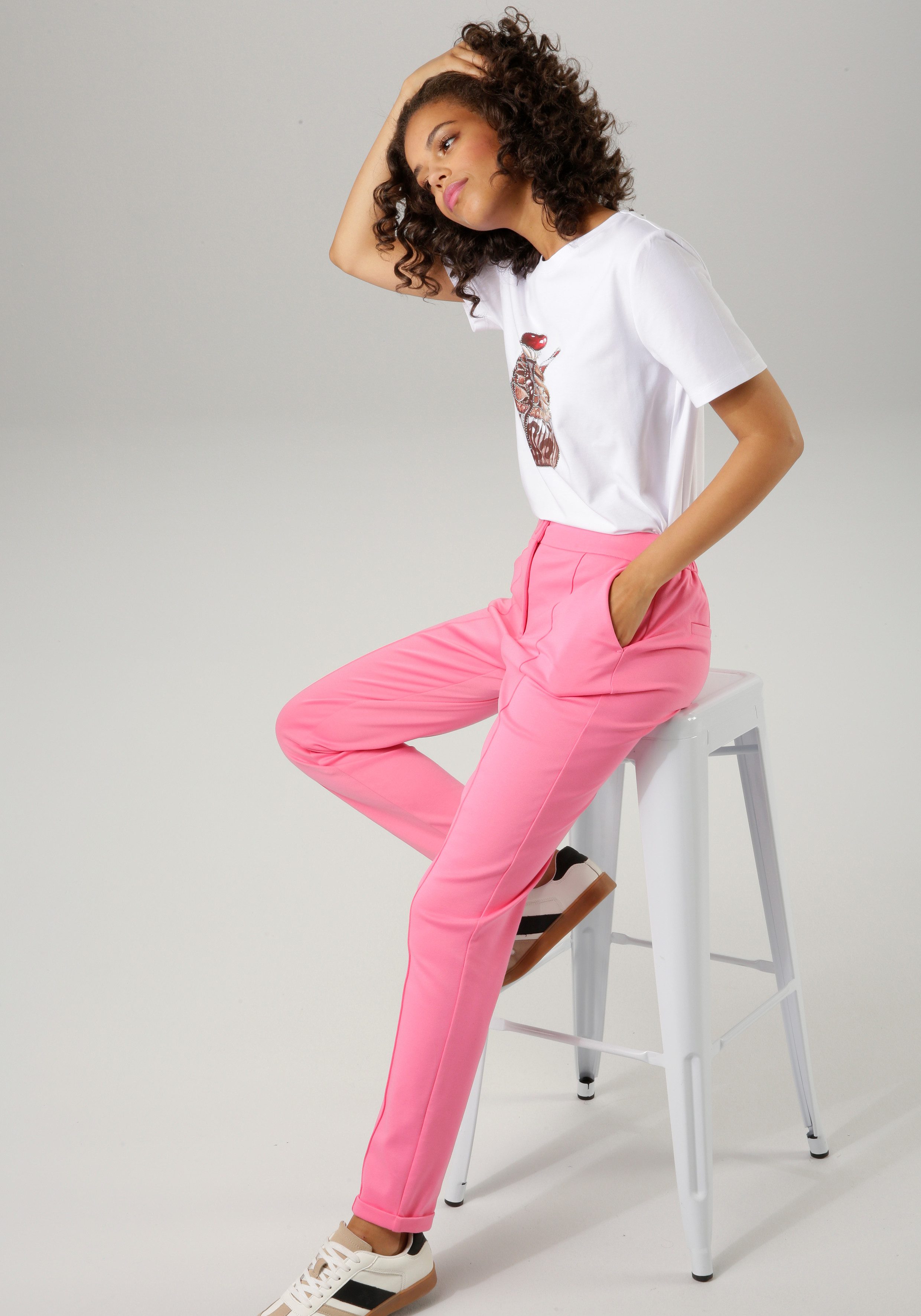 Aniston CASUAL Jerseybroek met biezen gegarneerd