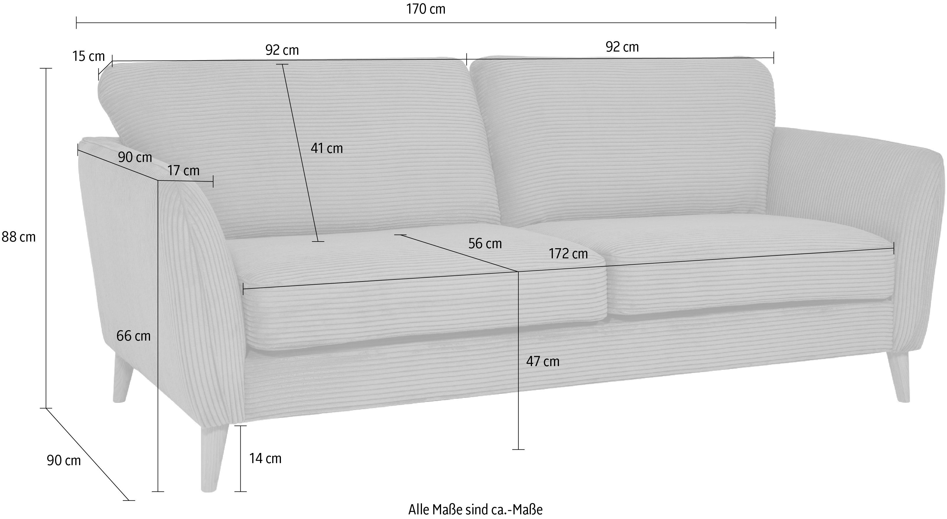 Home affaire 2-zitsbank MARSEILLE compact bank 170 cm, cord, vlakke weefsel, structuur, geweven stof