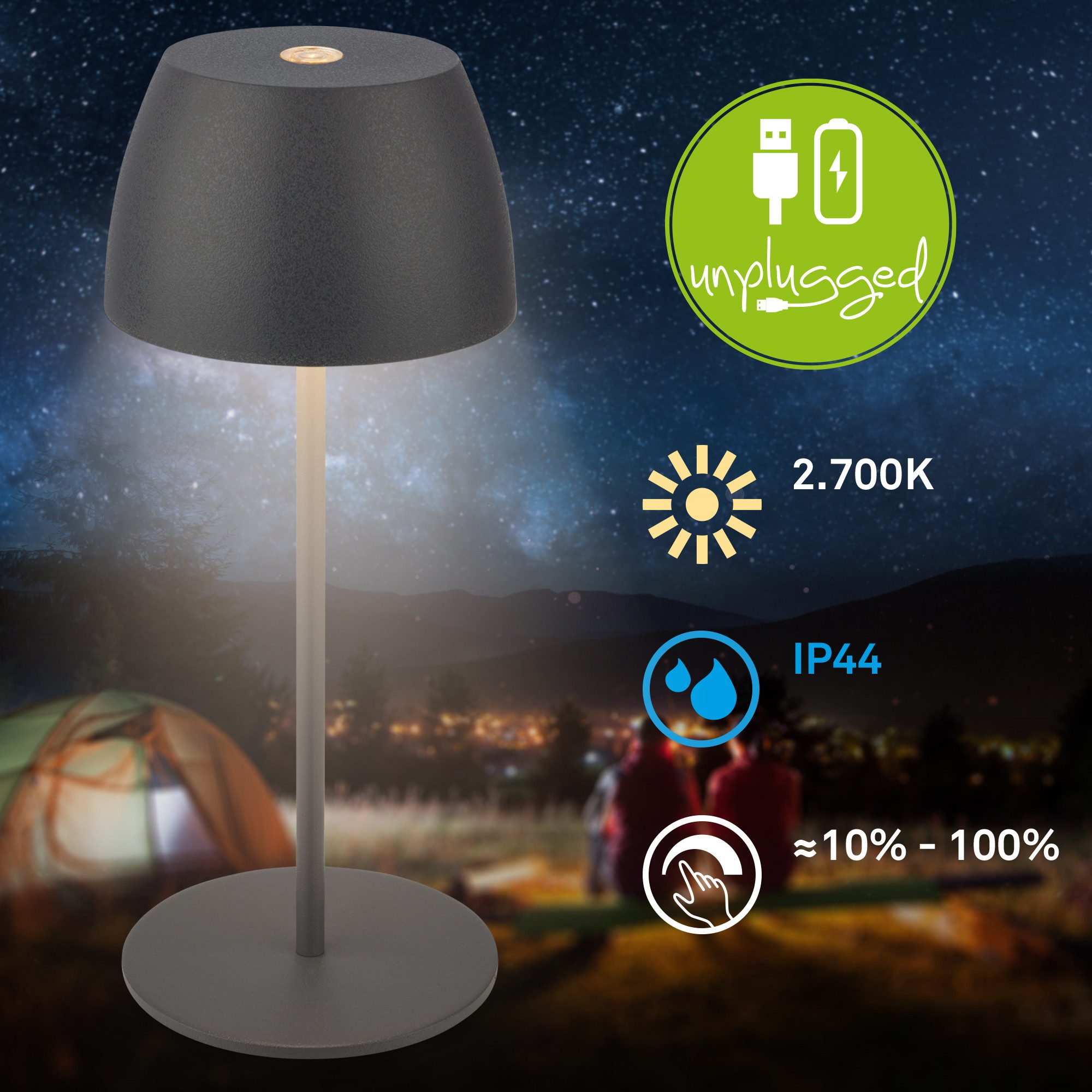 Briloner Leuchten Tafellamp 2-pack LED tafellamp draadloos, wit 2-delige set tafellamp draadloos 20x8cm beige 2,5w