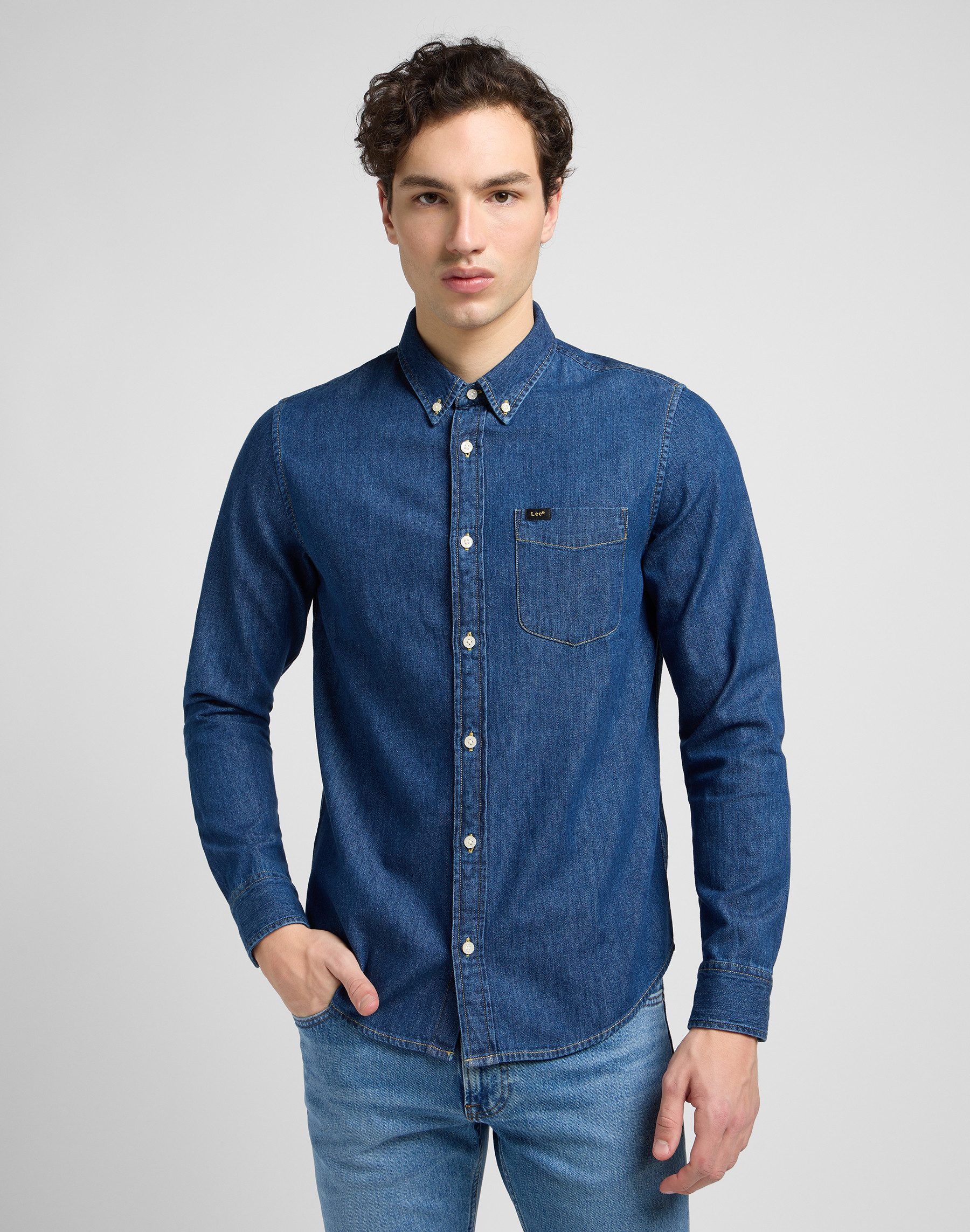 Lee Jeans overhemd LEE BUTTON DOWN heren denim overhemden maat L blauw