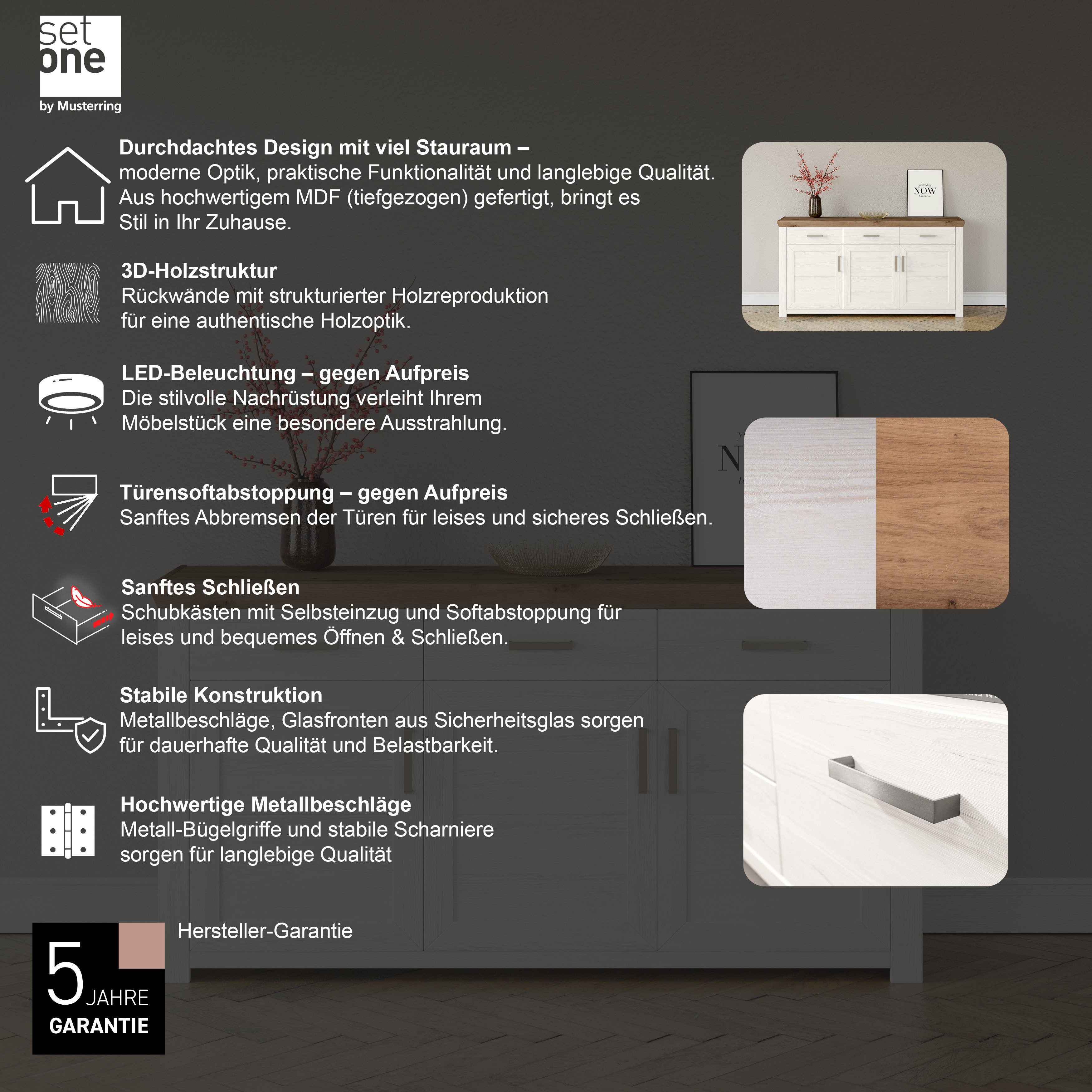 set one by Musterring Dressoir York Type 52, in 3 kleurvarianten, landhuisstijl, B 184 x H 95 cm