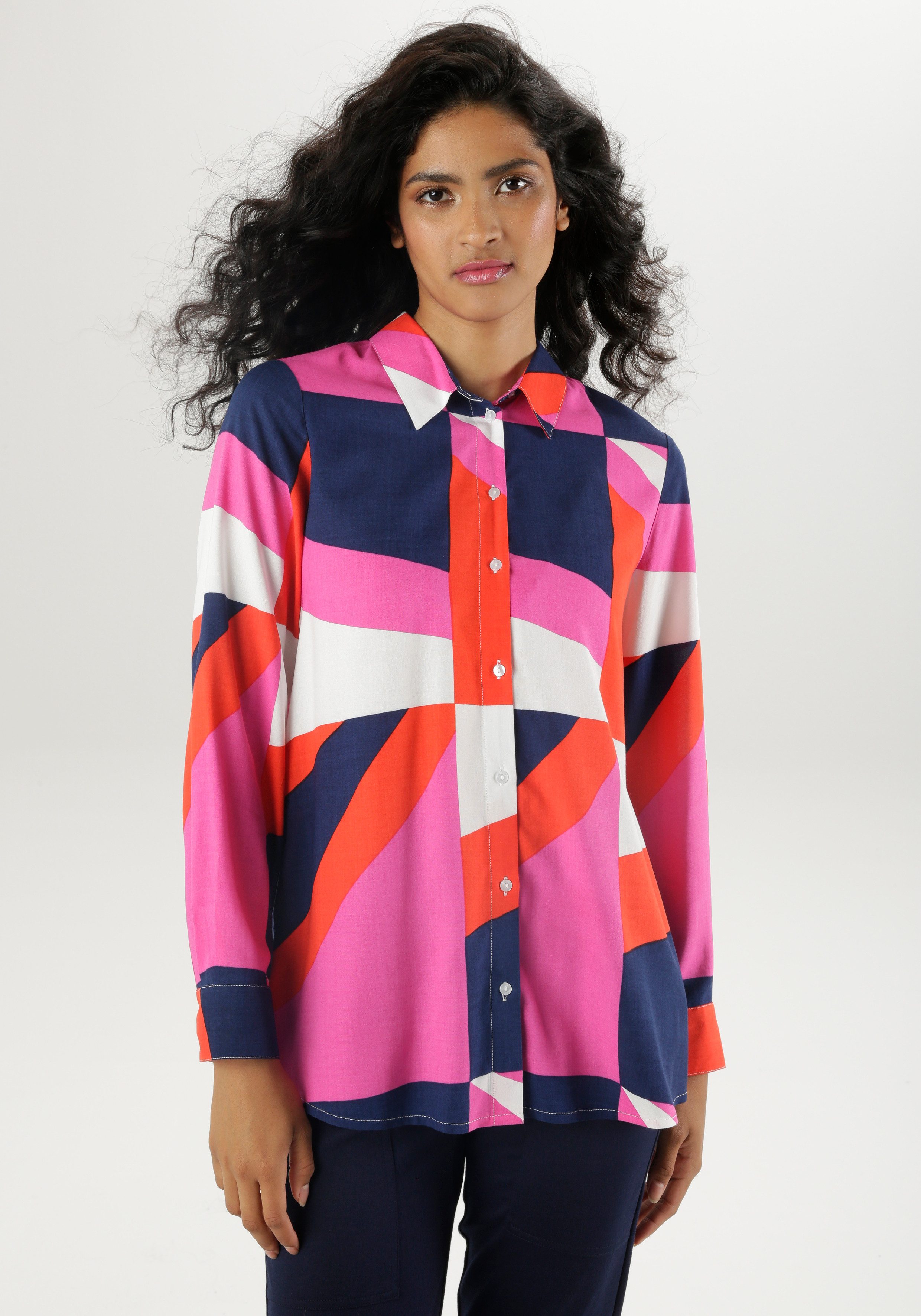 Aniston SELECTED Overhemdblouse met grafisch patroon in felle kleuren dames dames overhemden maat 48 multicolor