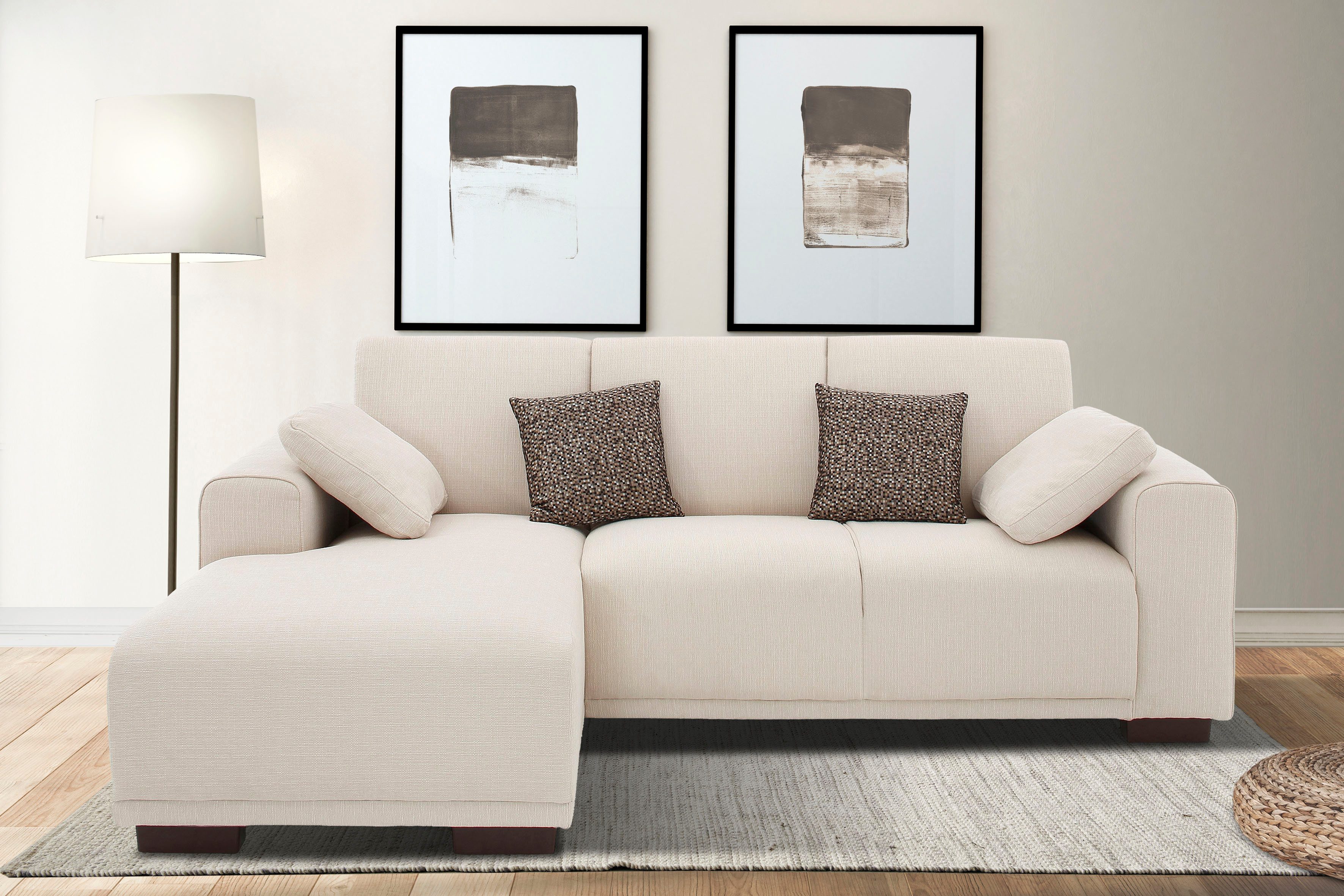 Home affaire Hoekbank BORNHOLM L-vorm met chaise longue, afmetingen B/D/H: 234/162/85 cm Recamiere links of rechts bestelbaar, golfvering, inclusief 2 kussens