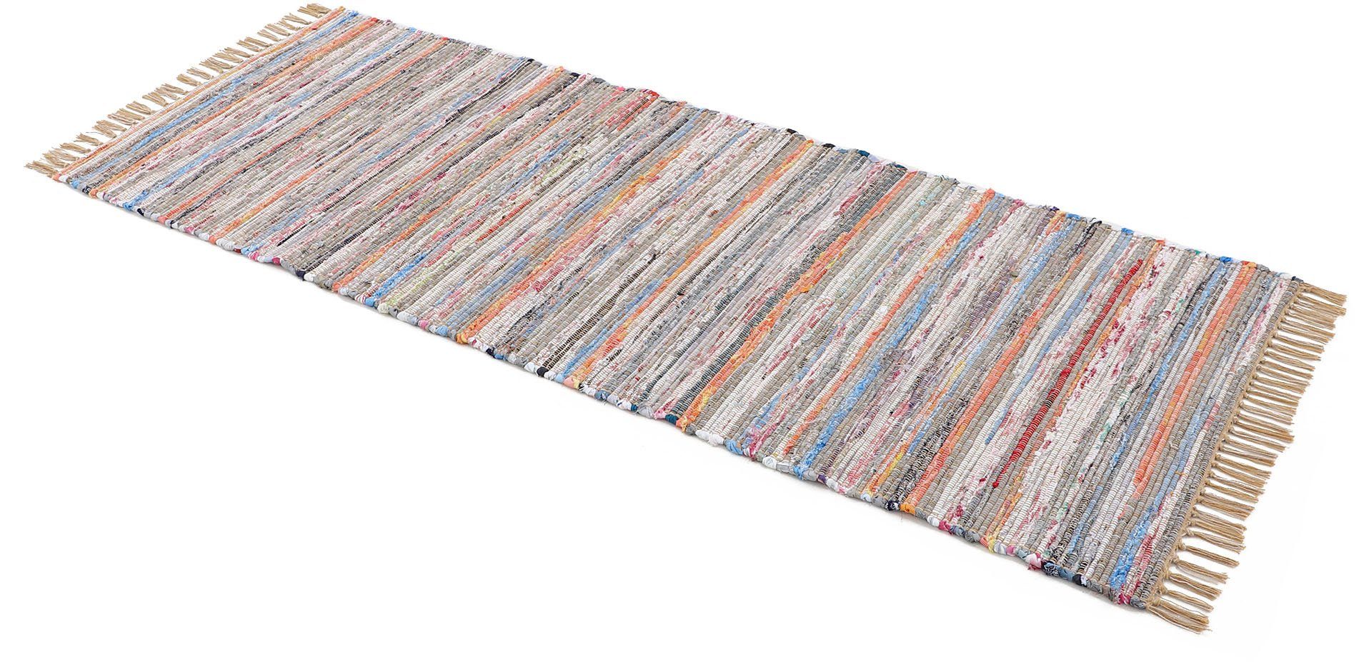 carpetfine Vloerkleed Kelim Chindi, omkeerbaar tapijt handgeweven, patchwork tapijt met franjes, ook verkrijgbaar in loperformaten
