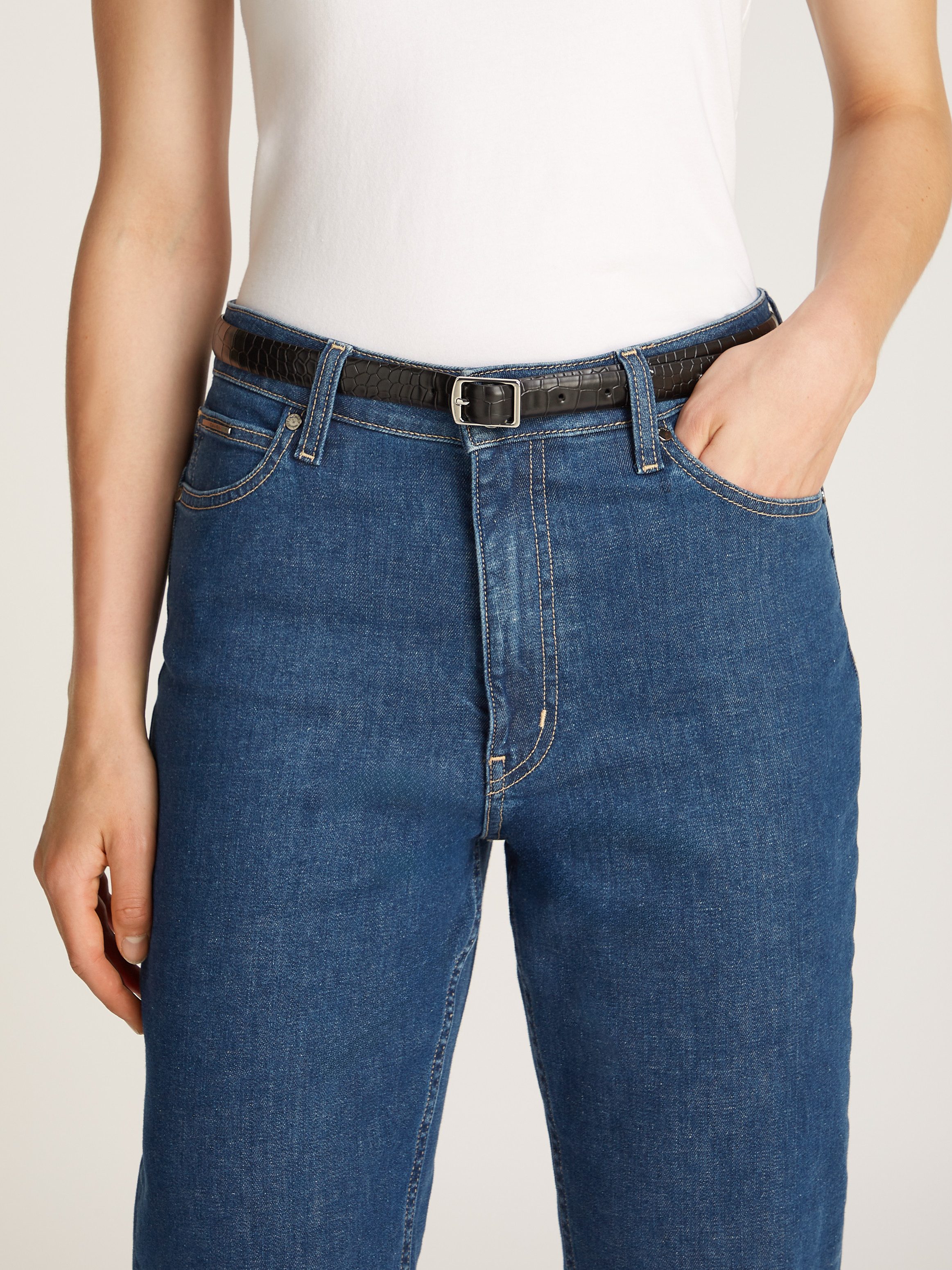 Calvin Klein Leren riem SLIM SQR BUCKLE BELT 2.0_CROCO