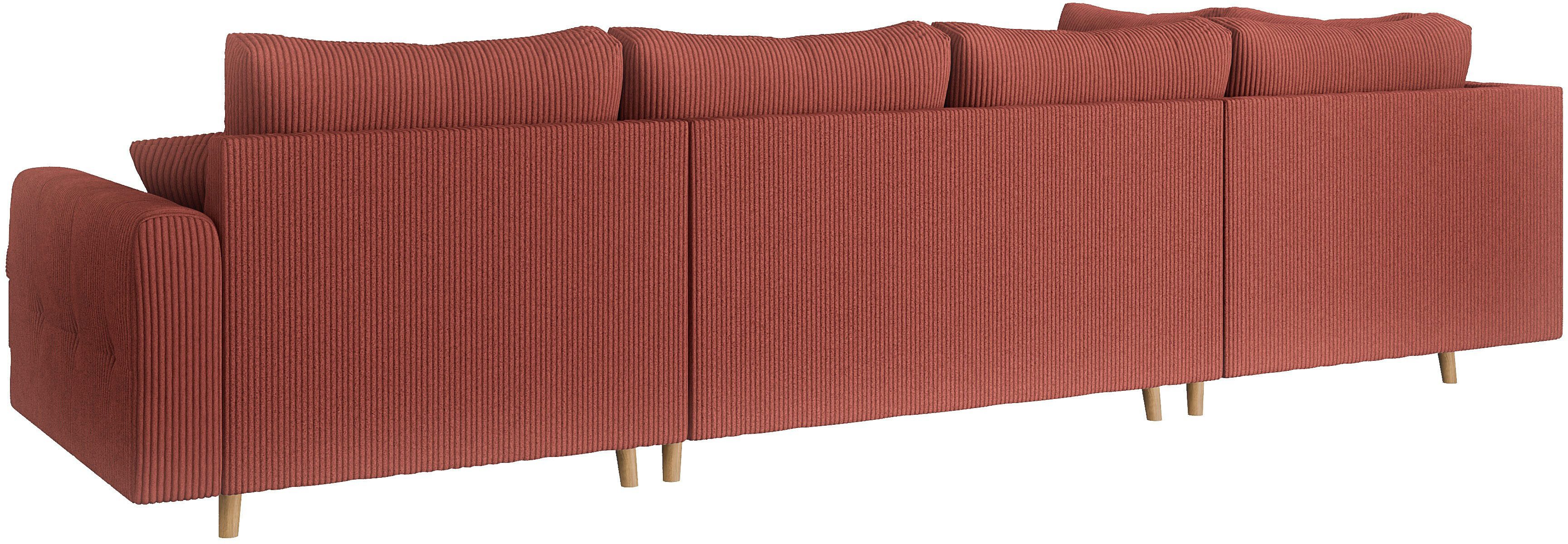 Home affaire Zithoek CHARRE U-vorm met ottomane, afmetingen B/D/H: 310/161/81 cm fijne stiksels, losse rug- en sierkussens, ook in cord en bouclé