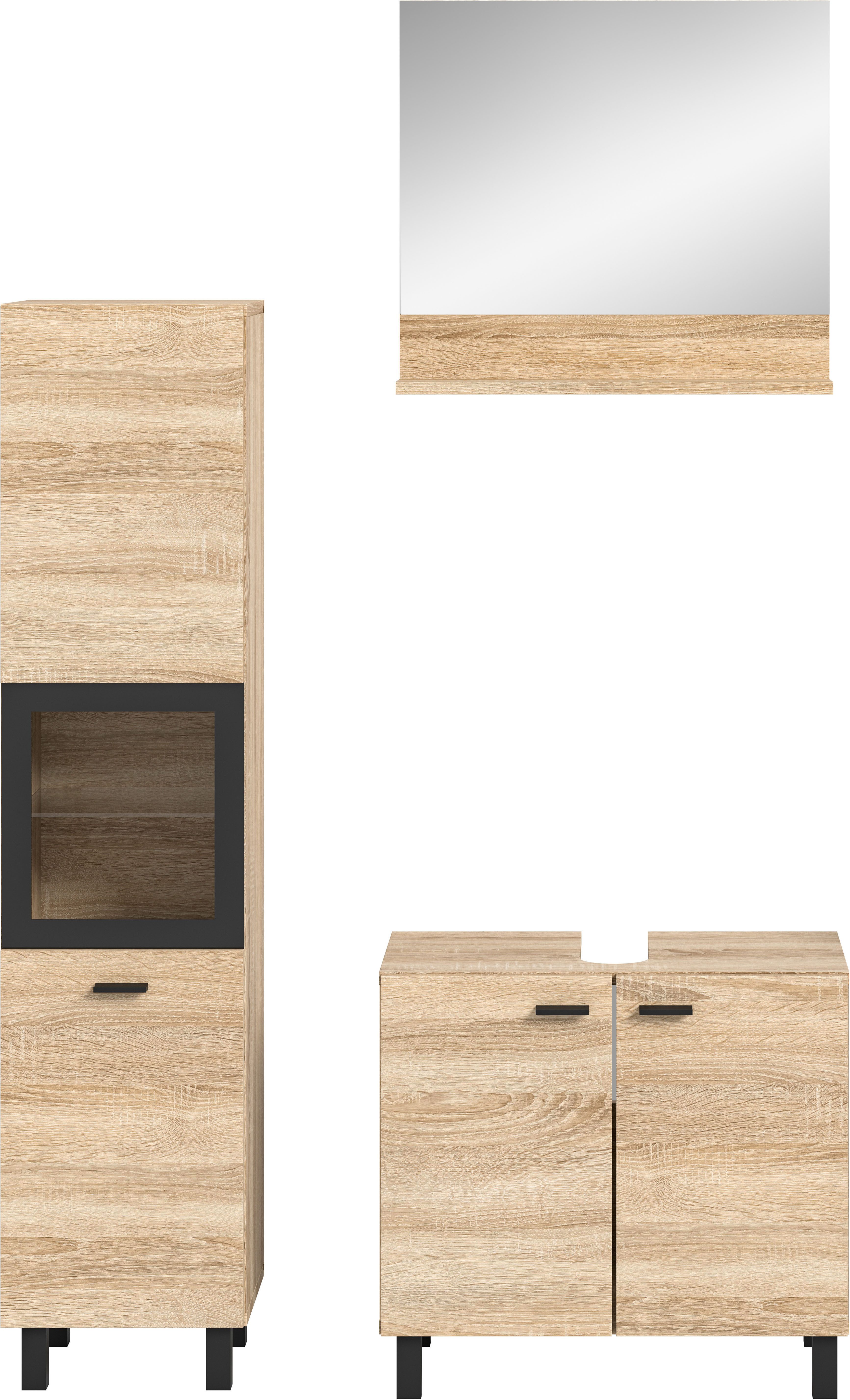 welltime Badmeubelset Tampa, breedte 102cm, 3-delig Wastafelonderkast, spiegel, hoge kast (3 stuks)