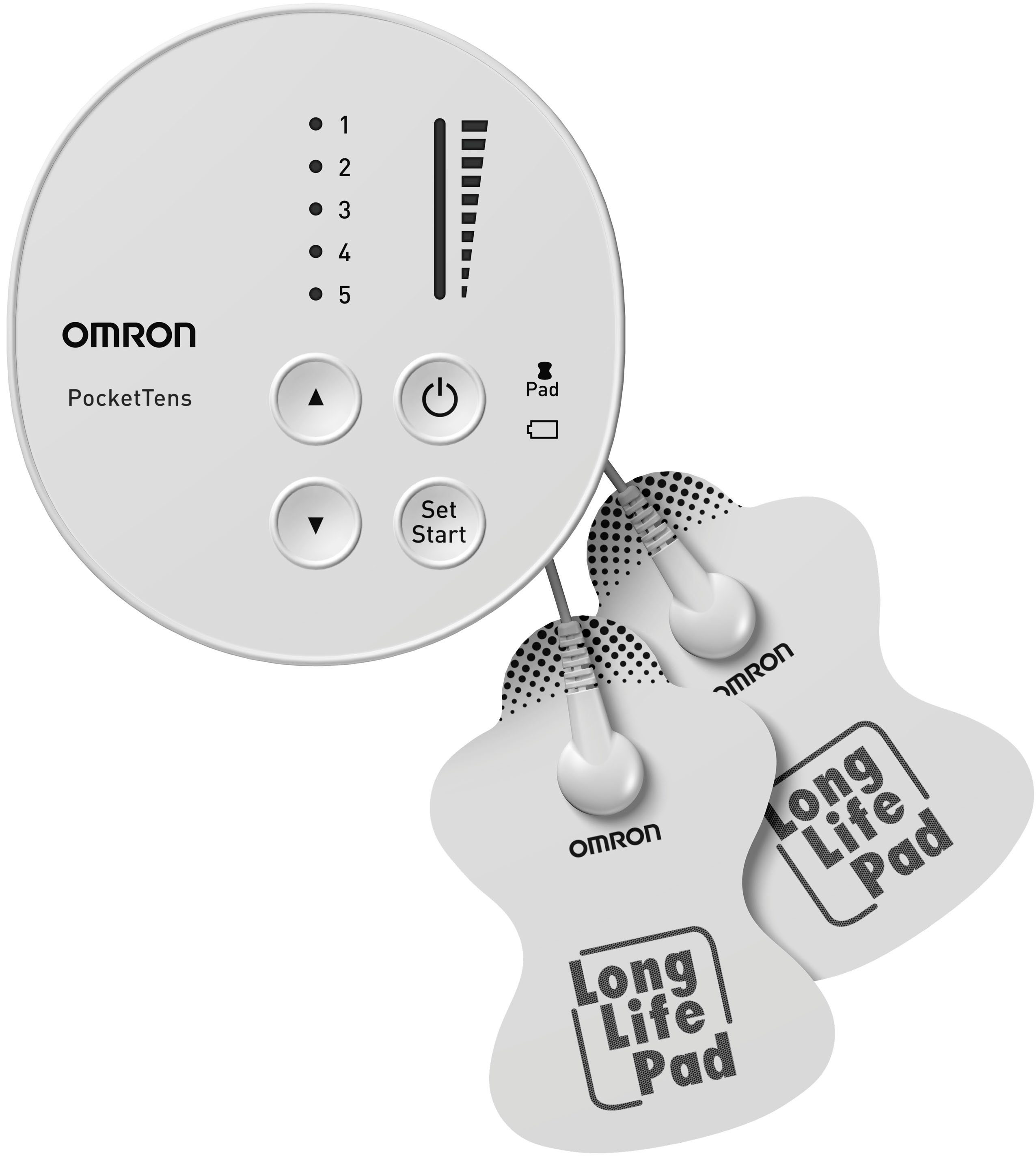 omron tens-apparaat pockettens krachtig, draagbaar tens-apparaat dat in de handpalm past (5-delig) wit