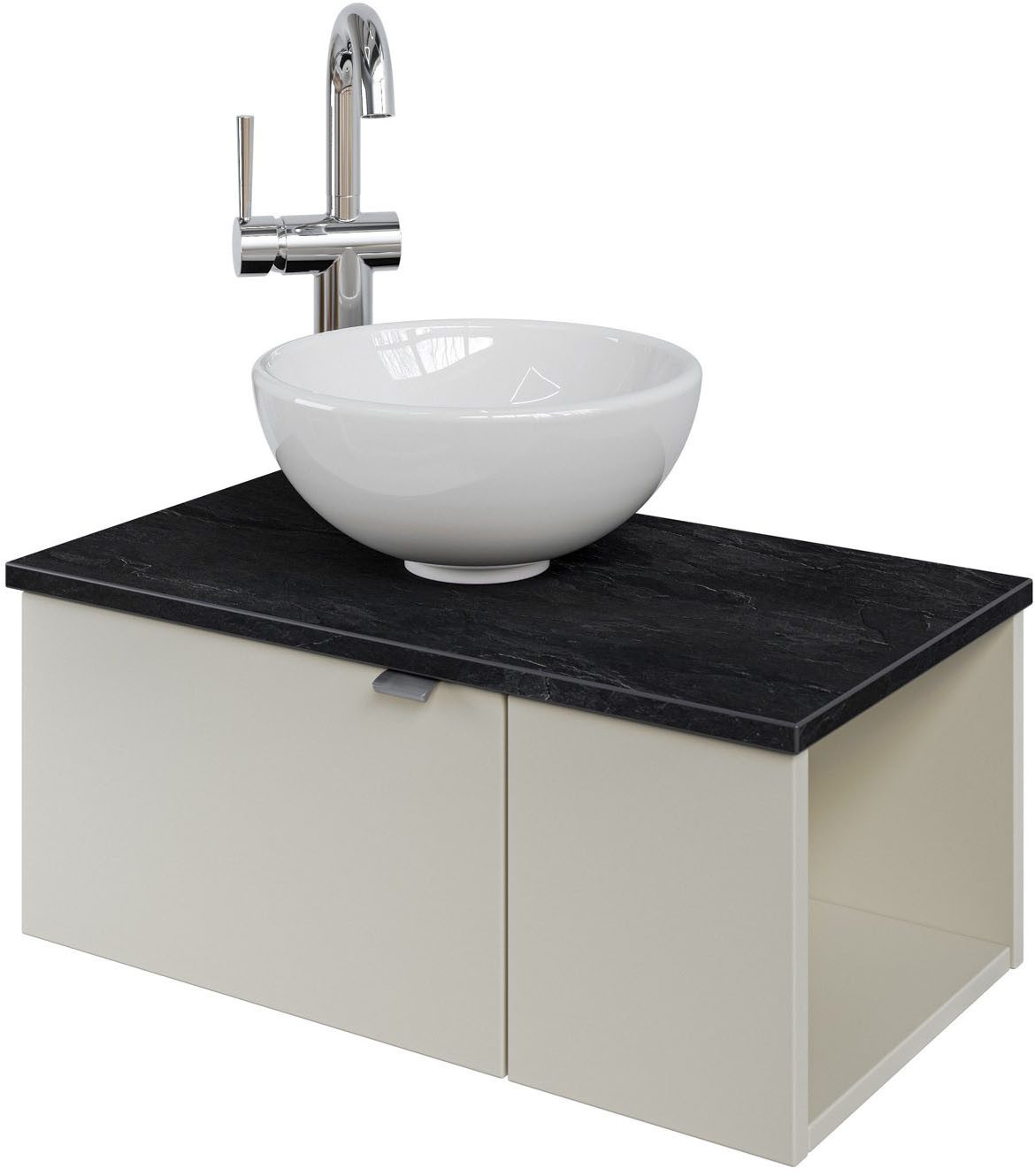 Saphir Wastafelonderkast Serie 6915 wastafel met onderkast voor gastenbadkamer, tweede toilet (3-delig) wastafelmeubels beige