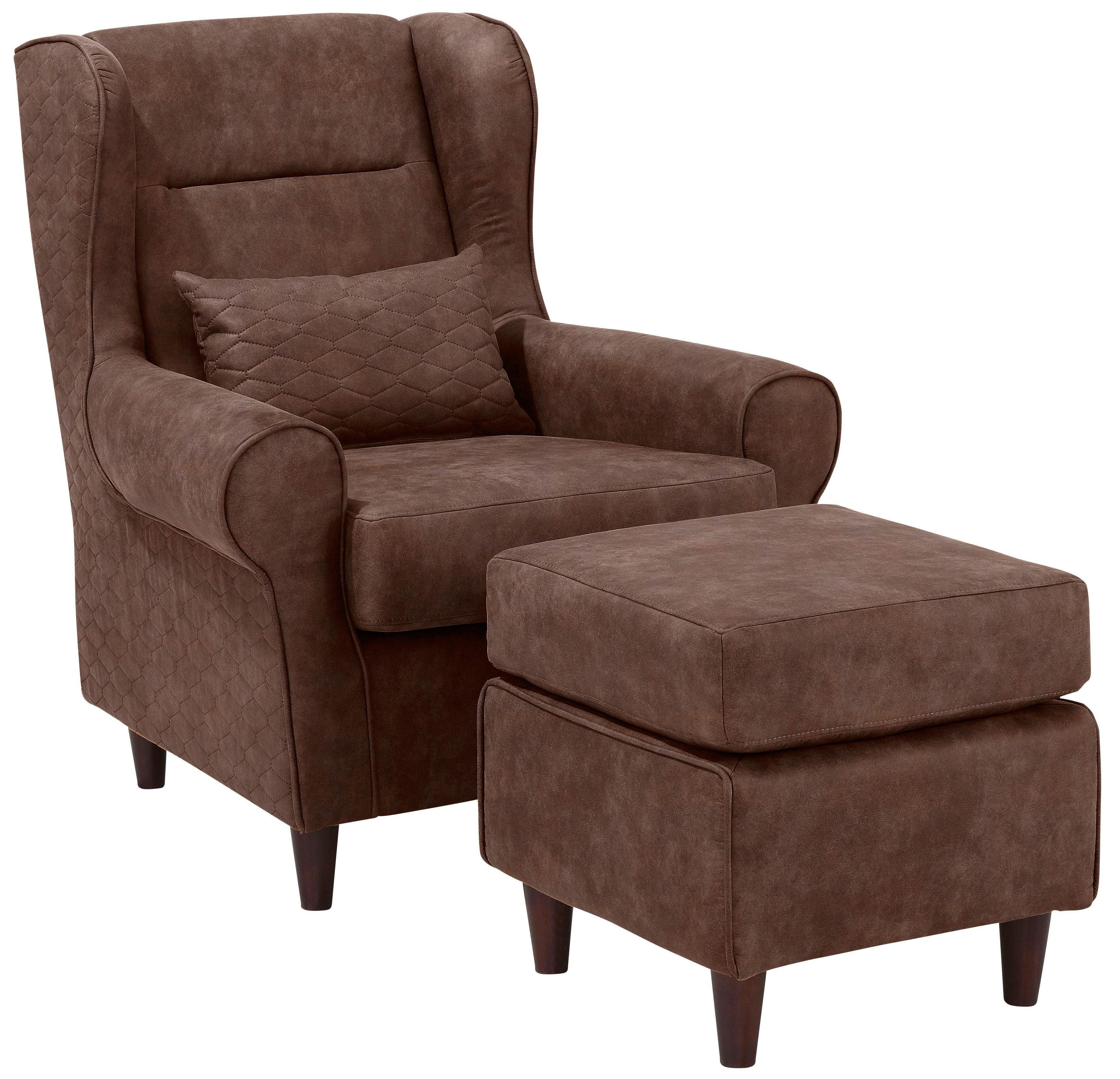 Home affaire Oorfauteuil Eric inclusief hocker in ruitstof of luxe-microvezel vintage-look