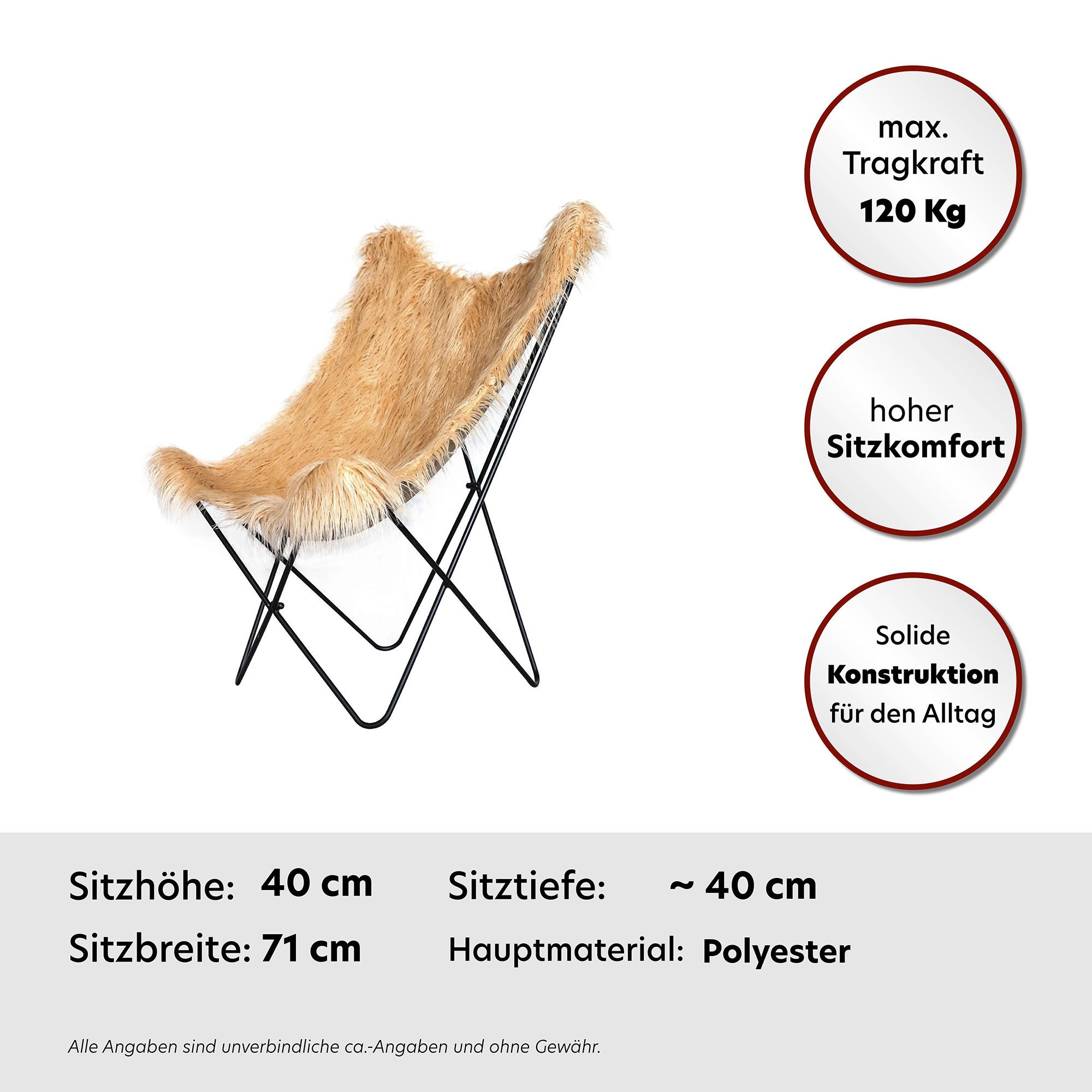 Kayoom Stoel Vlinderstoel Lynn 110, zachte bekleding van kunstbont (1 stuk)