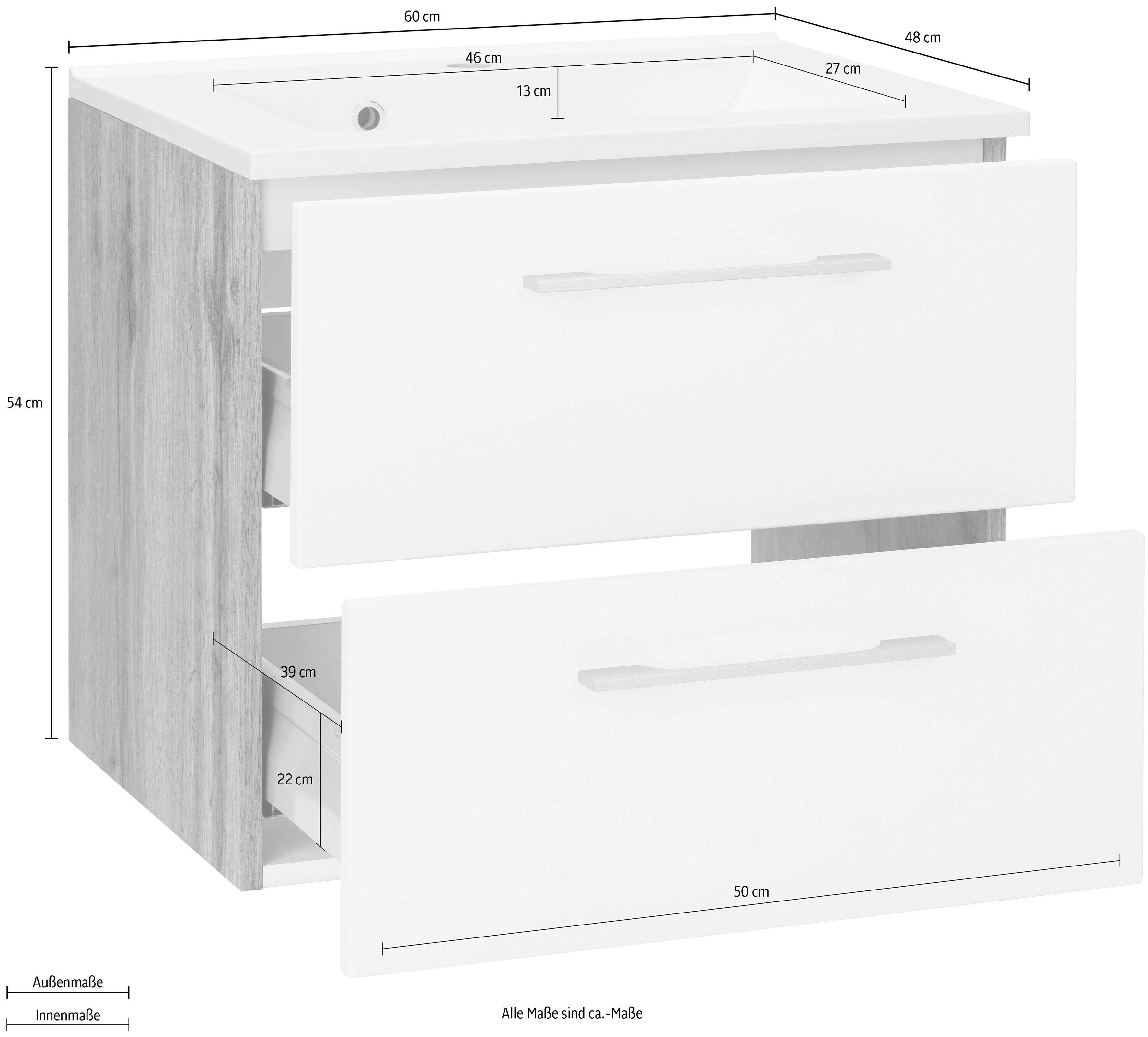 welltime Wastafelonderkast Soria Badkamermeubel, wastafelonderkast inclusief wasbak, breedte 60 cm