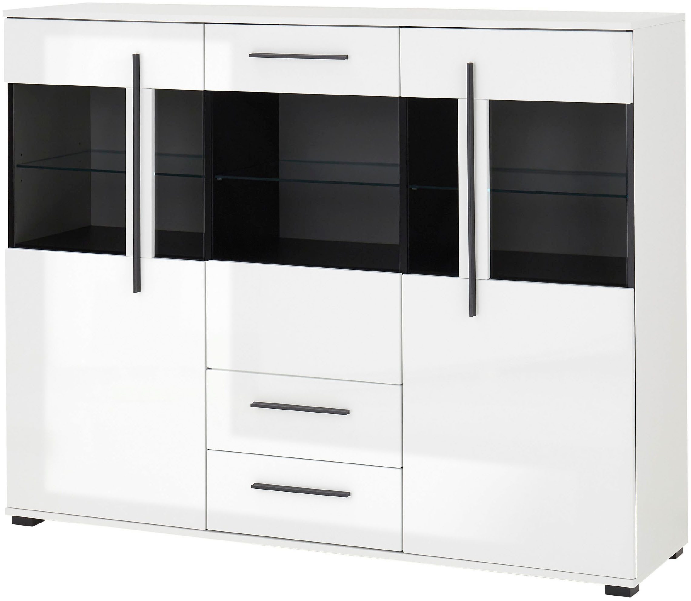 INOSIGN Highboard Cantara, moderne kast, vitrinekast in Eiken decor of wit zwarte stanggreep, voldoende opbergruimte, veelzijdig inzetbaar