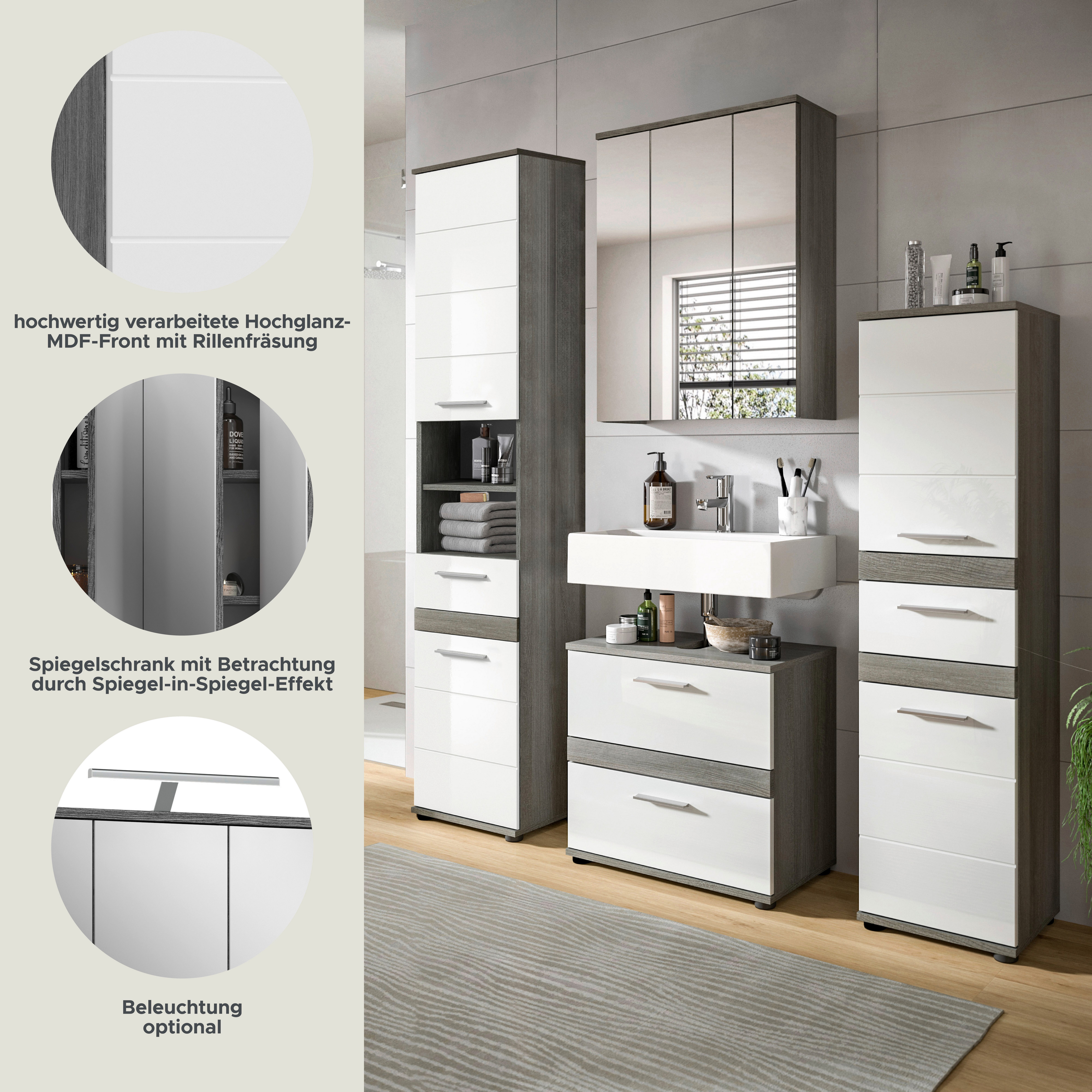 welltime Badmeubelset LUCCA, 4-delig, TOPSELLER!, MDF hoogglansfront, bestaande uit: (set, 4 stuks)