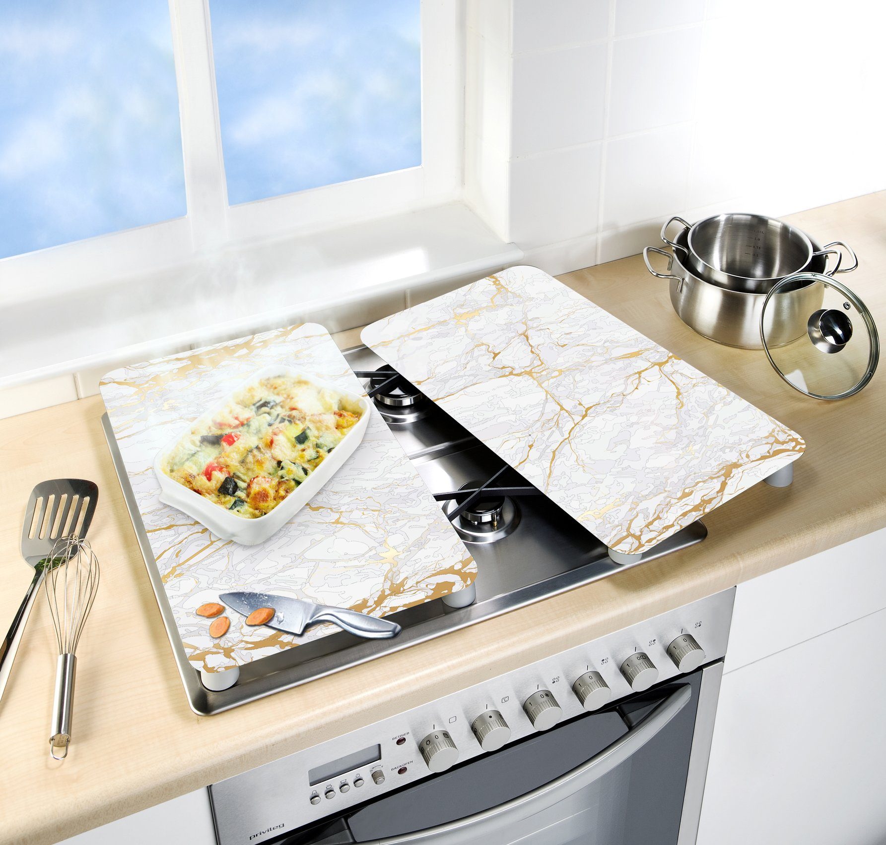 WENKO Kookplaatdeksel Universal Model Marmor Gold (set, 2-delig)